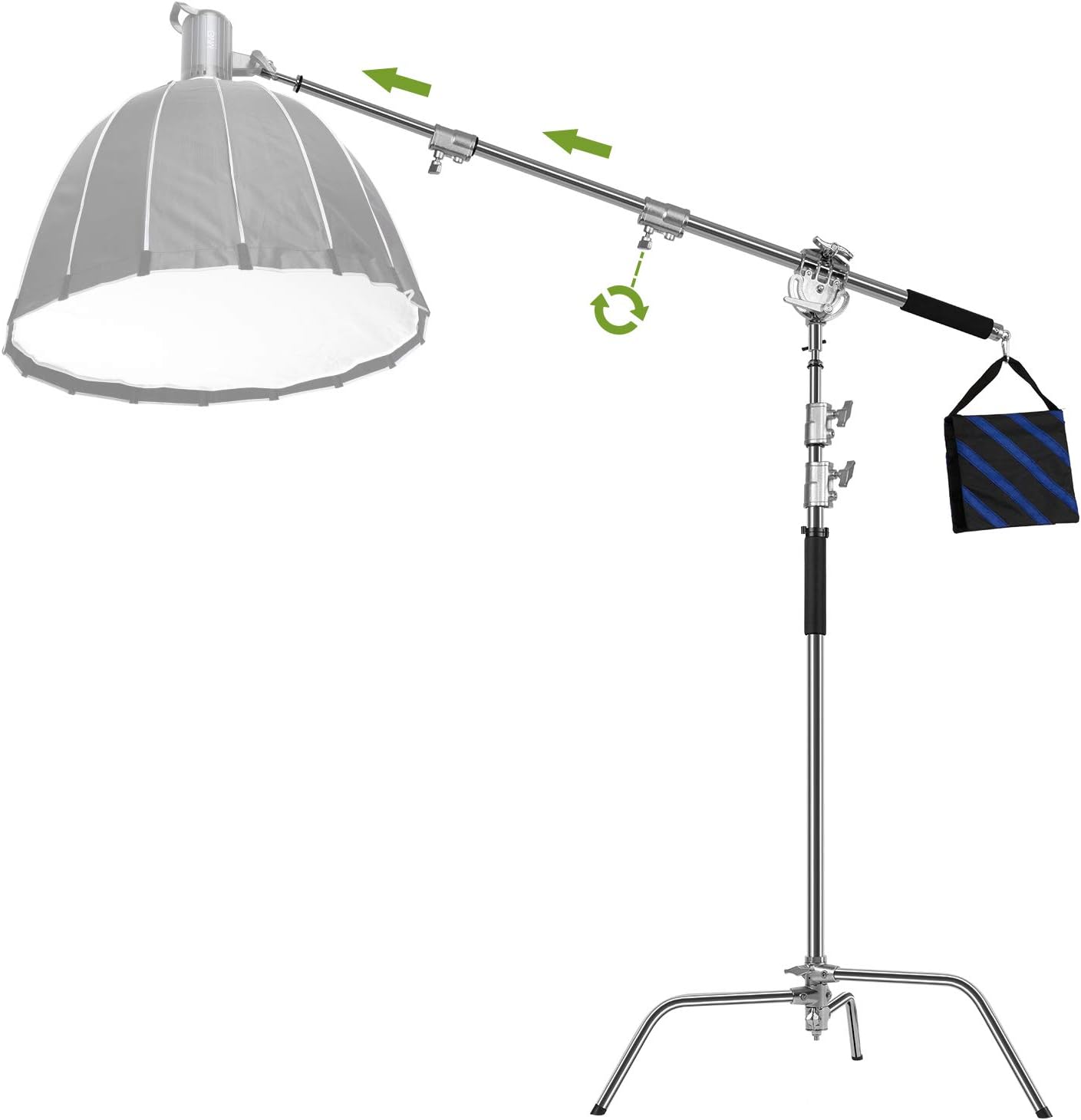 GVM Photography Heavy Duty C Stand with Boom Arm - Max Height 10ft/3.2m, 3ft/1m to 7ft/2.25m Holding Arm Kit for Reflectors, Softboxes, Monolights