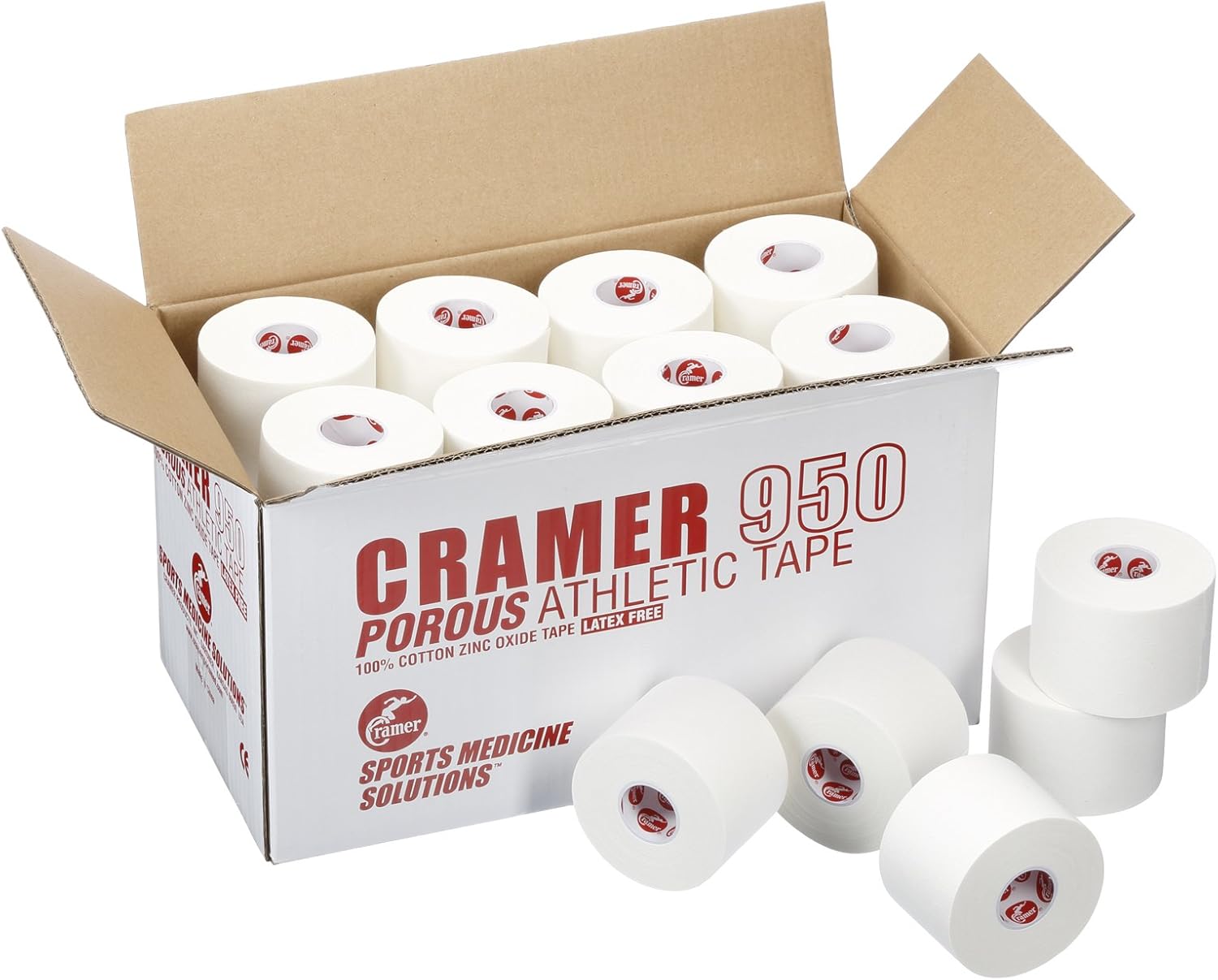 Cramer 950 Premium White Athletic Tape for Ankle, Wrist, and Injury Taping, Helps Protect and Prevent Injuries, Promotes Faster Healing, Training Supplies, Bulk Case of at Tape