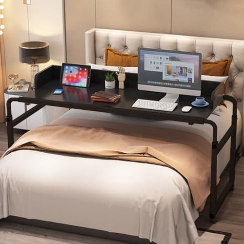 Foldable Desk Table,Over Bed Laptop Trolley Desk Overbed Medical Table Over Chair Table with Wheels Small Overbed Table Adjustable Height with Wheels(Color:Black+)