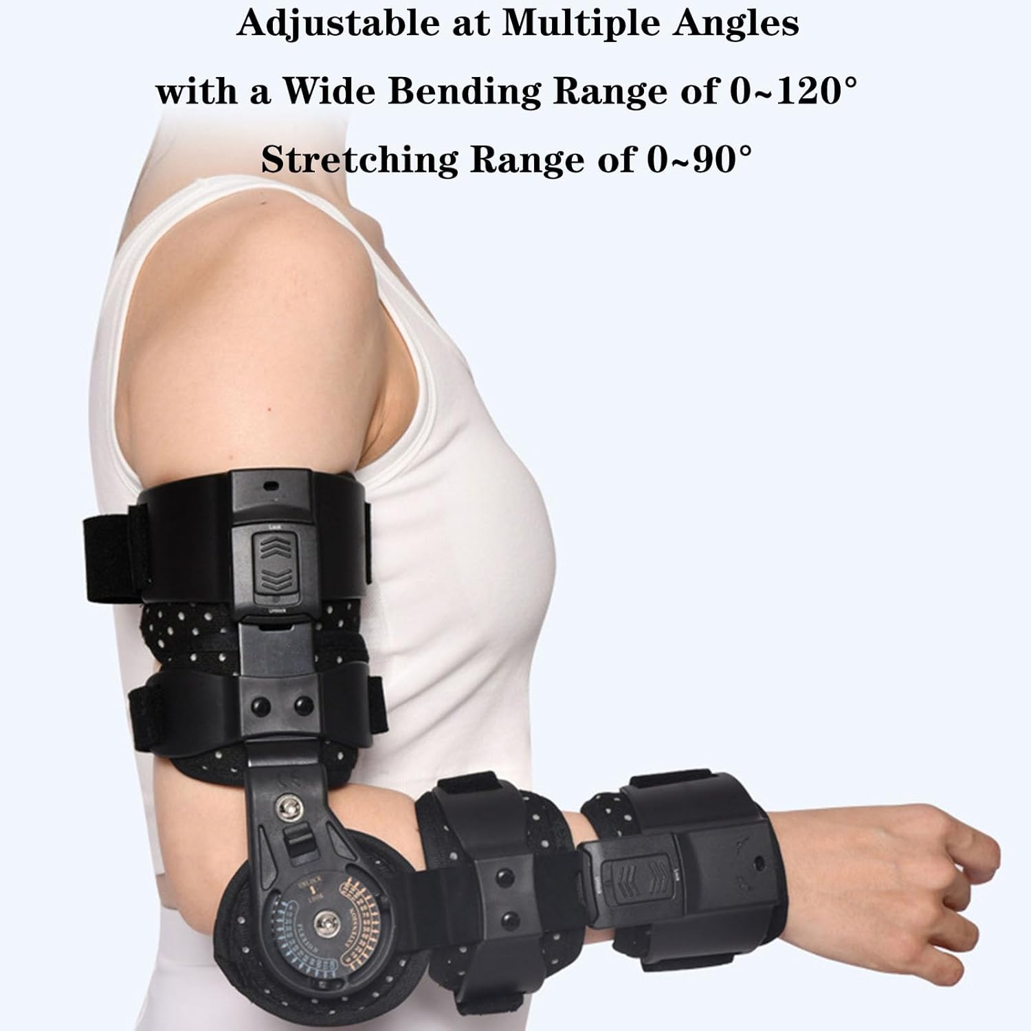 SFKLYU Hinged Elbow Brace Adjustable Telescoping Post Arm Splint with Sling Stabilizer Adjustable Splint & Shoulder Strap for Arm Injury Recovery Support After Surgery,A right