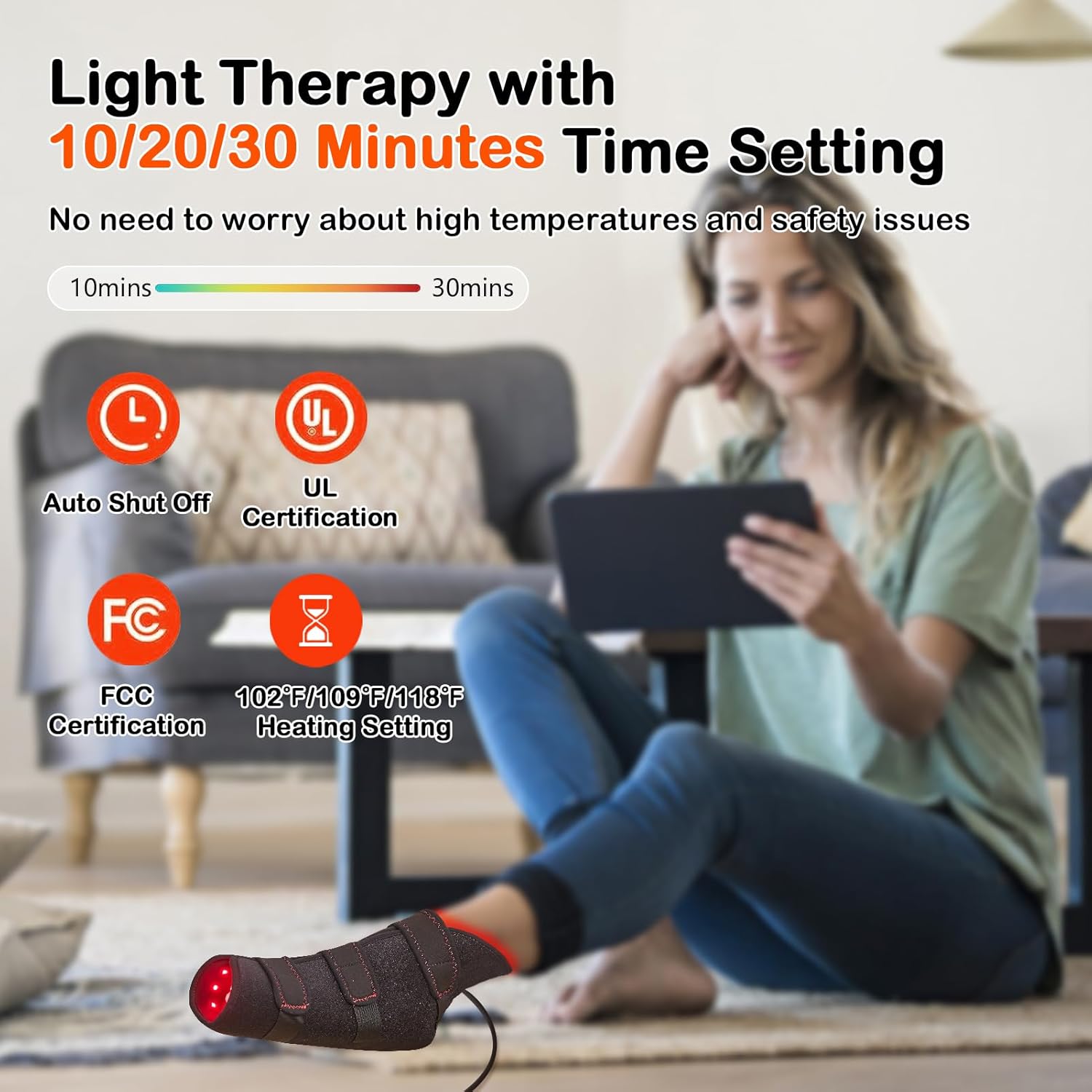 JOBYNA 1 Pack 660nm Red Light & 850nm Infrared Light Shoe — Flickering Pulse Mode, Red Light Boots for Toes & Foot & Ankle Wrap, One Size Fits All