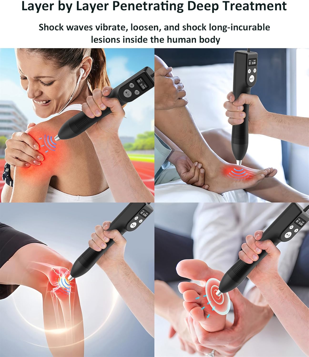 Portable Shockwave Therapy Machine, Handheld Quiet Extracorporeal E-D Shock Wave Therapy Devices, OLED Display, 3-Level Adjustment, for Body Muscle Relaxation