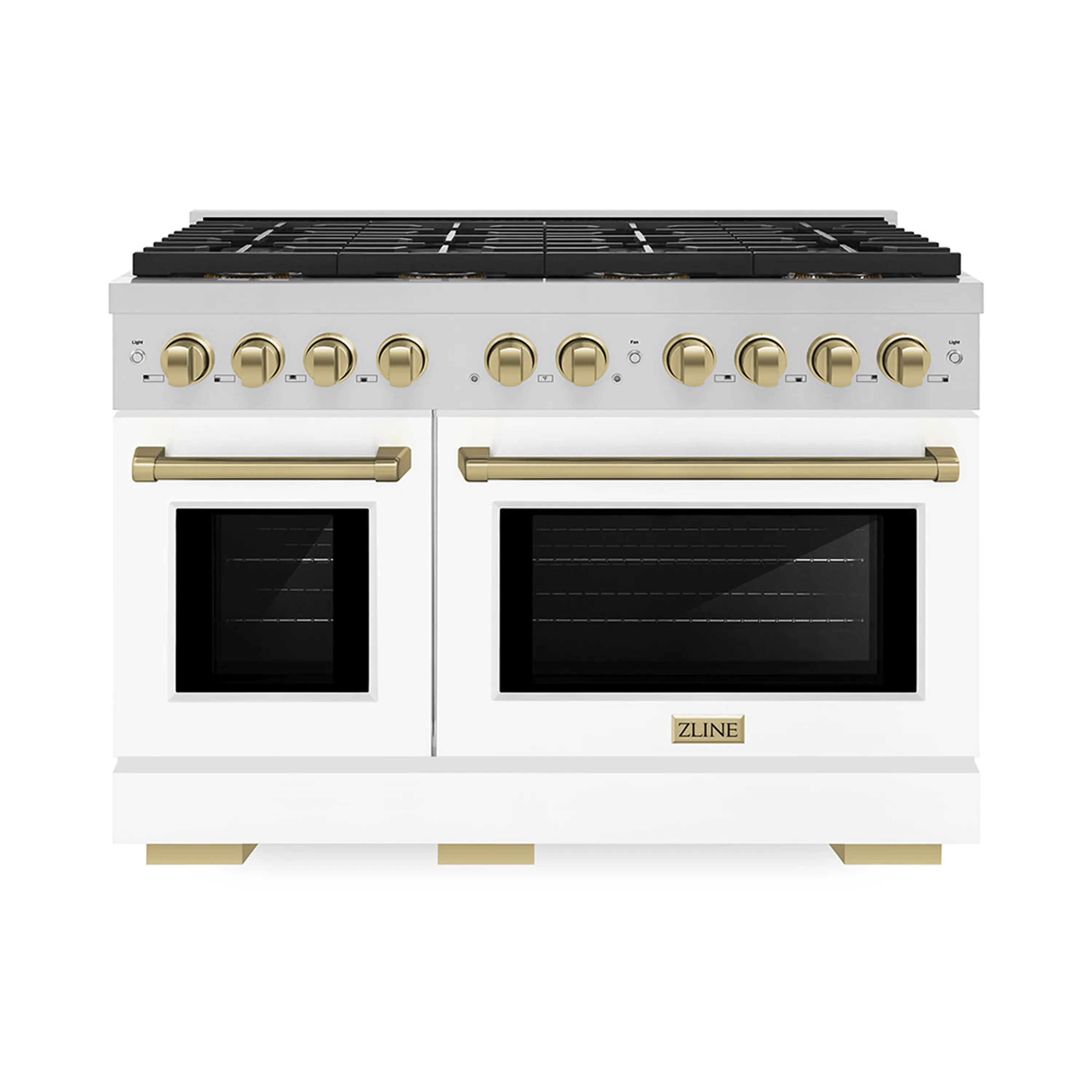 ZLINE Autograph Edition 48-Inch 6.7 cu. ft. Paramount Dual Fuel Range with 8 Burner DuoPro鈩?Cooktop and Dual Ovens with White Matte Doors and Champagne Bronze Accents (PSDRZ-WM-48-CB)