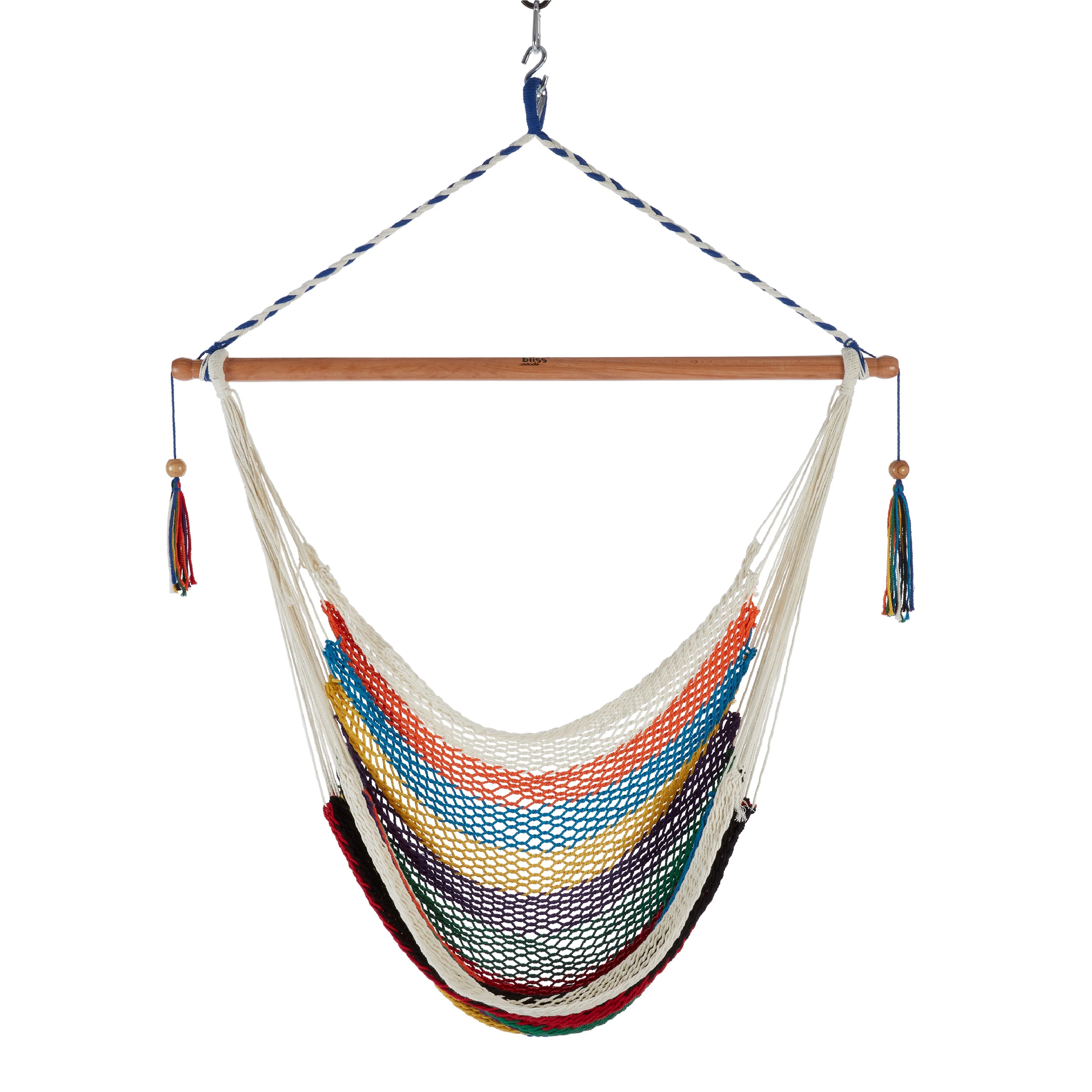 Bliss Hammocks BHC-412 Island Rope Hammock Chair W/ Spreader Bar & Hanging Hardware | 40-in. Wide | 265 Lb. Capacity (Multi-Color)