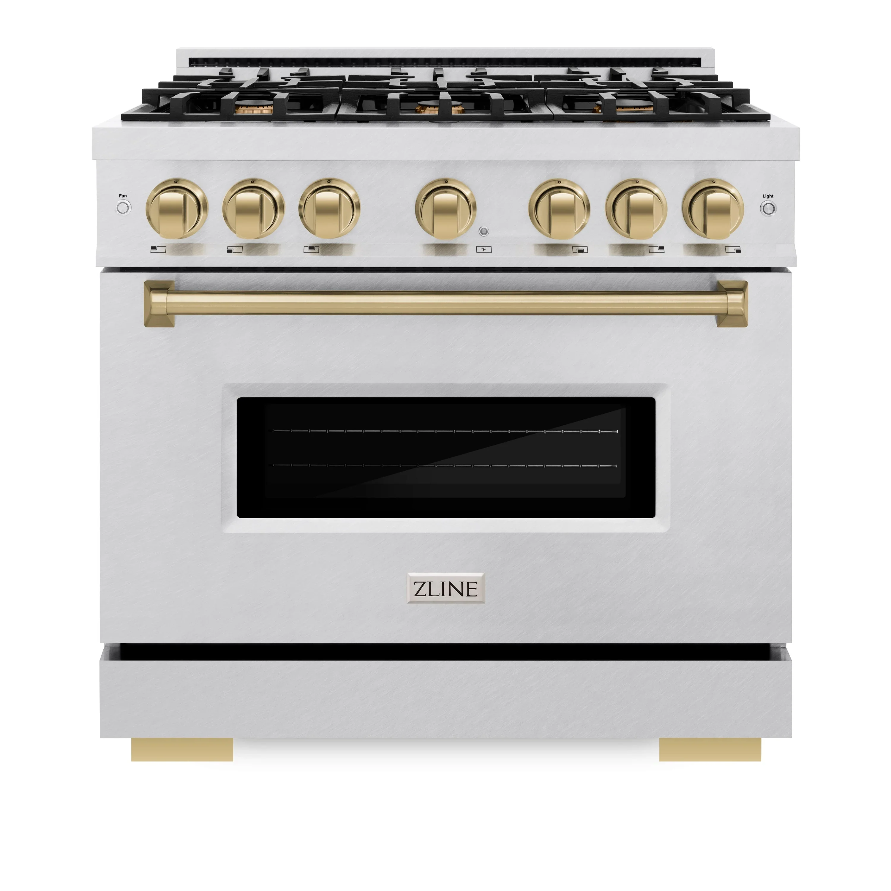 ZLINE Autograph Edition 36-Inch Classic Series Dual Fuel Range with 6 Gas Burner Cooktop and 5.2 Cu. Ft. Electric Convection Oven in Satin Stainless Steel with Champagne Bronze (CDRSZ-36-CB)