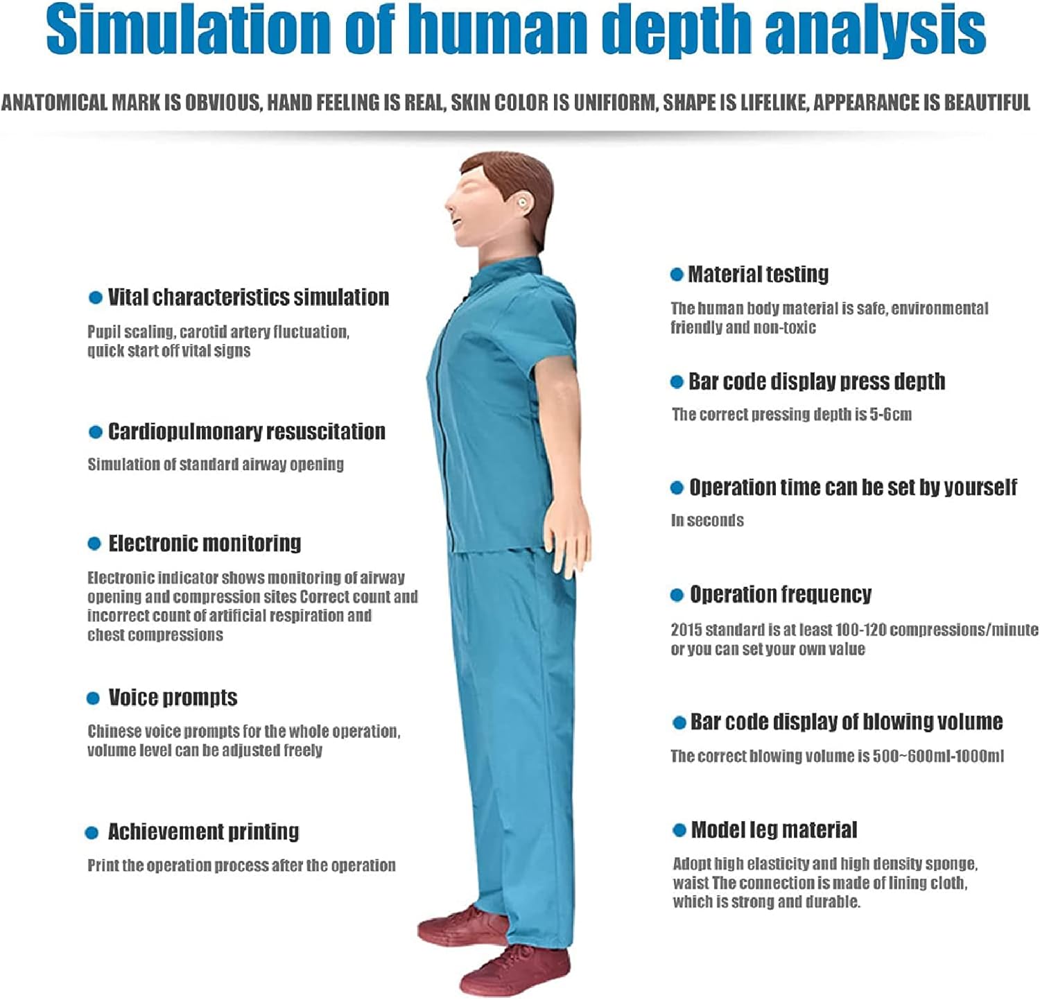 5.4Ft CPR Manikin Adult Training Full Body Kit, Cardiopulmonary Resuscitation Simulator First Aid Training Medical Model, for Doctor N Training Medical Teaching