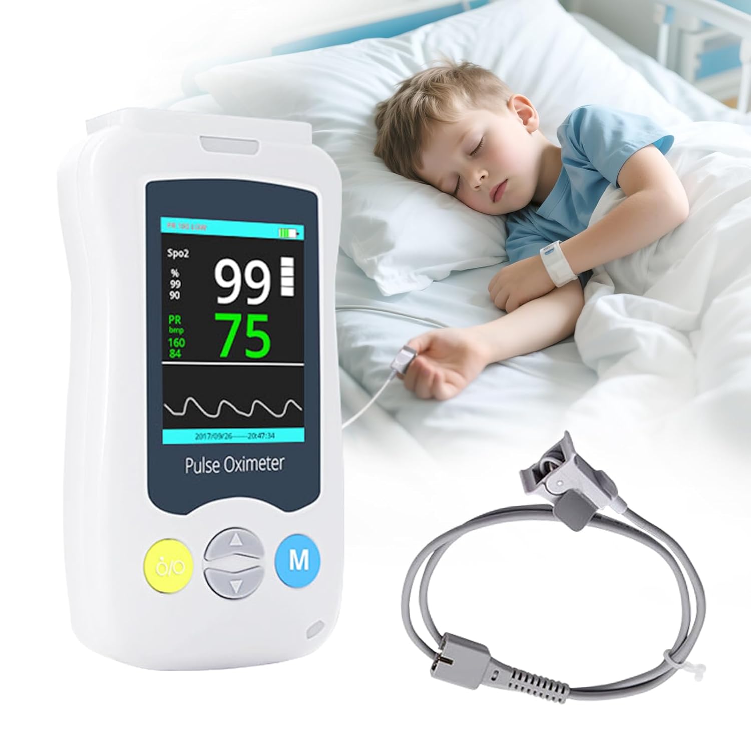 Handheld Pulse Oximeter for Kids, Medical Grade SpO2 Pulse Rate Oximeter Accurate Oxygen Monitor Children with Alarm and Continuous Monitoring, Portable and Support 500 Data Storage for Home