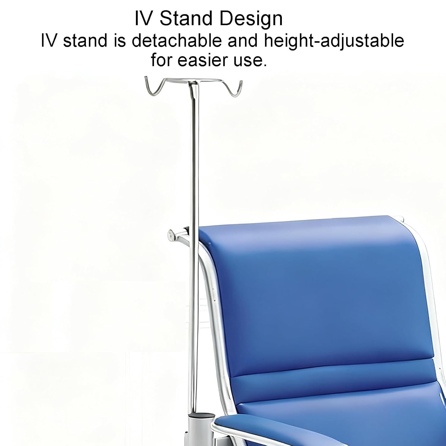 2-seat Intravenous Drip Chair with IV Stand, Phlebotomy Chair with Backrest and Armrests, Leather Medical Chairs with Cold-Rolled Steel Frame, Soft Padded Seat, for Home Care Clinic Hospital(Blue)