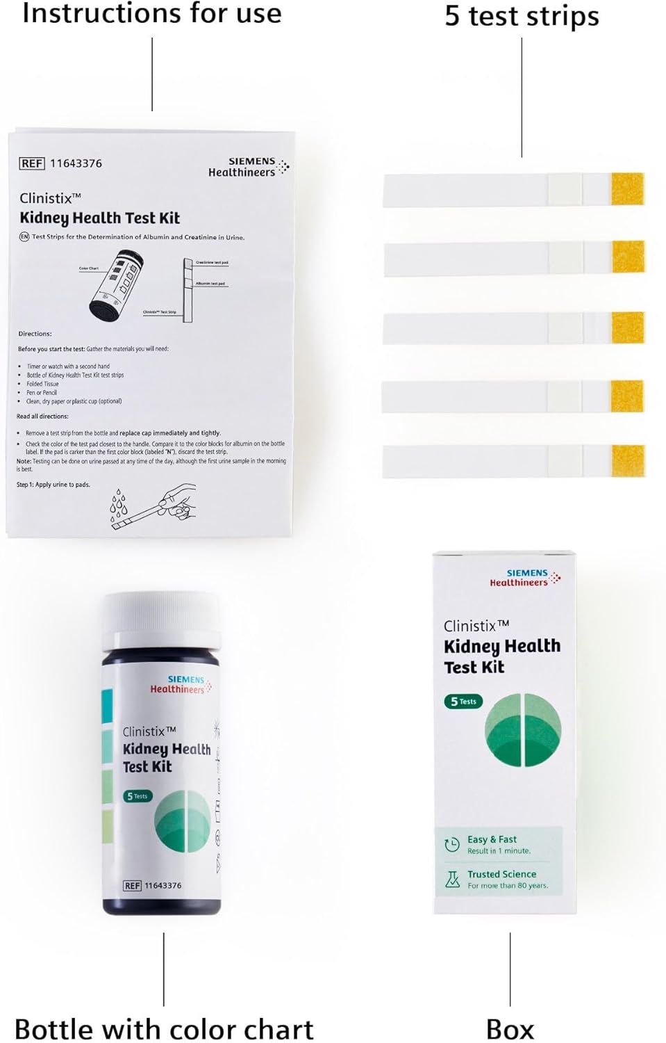Clinistix Kidney Health Test Kit, Urine Test Strips - Easy-to-Use at-Home Dipstick Testing for Albumin and Creatinine, Fast 1-Minute Results, 5 Tests, 3 Count