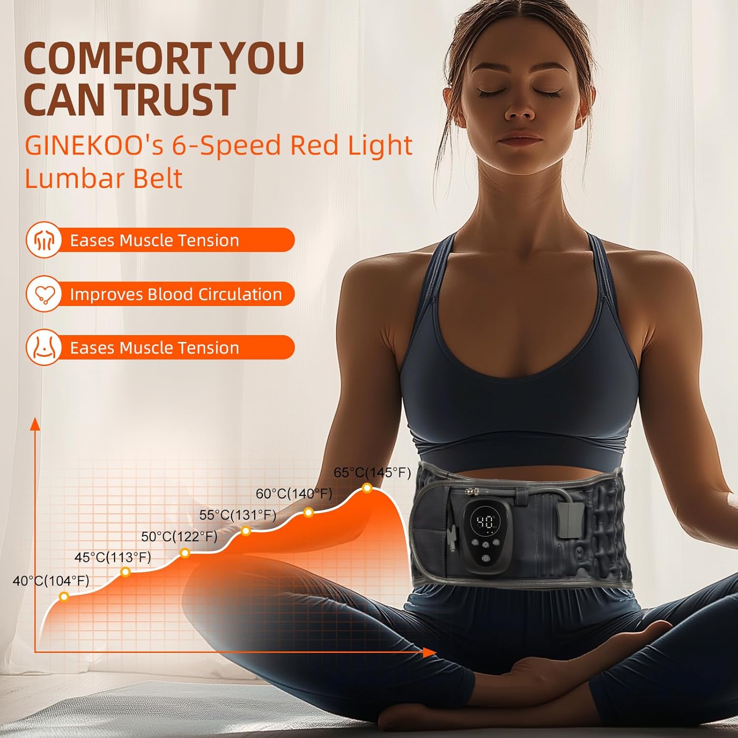 Red Light Therapy Decompression Back Belt with Heating, Vibration Massage & Electric Pump, Cordless Inflatable Back Brace for Lower Back Pain Relief, One Size Fits 29–49