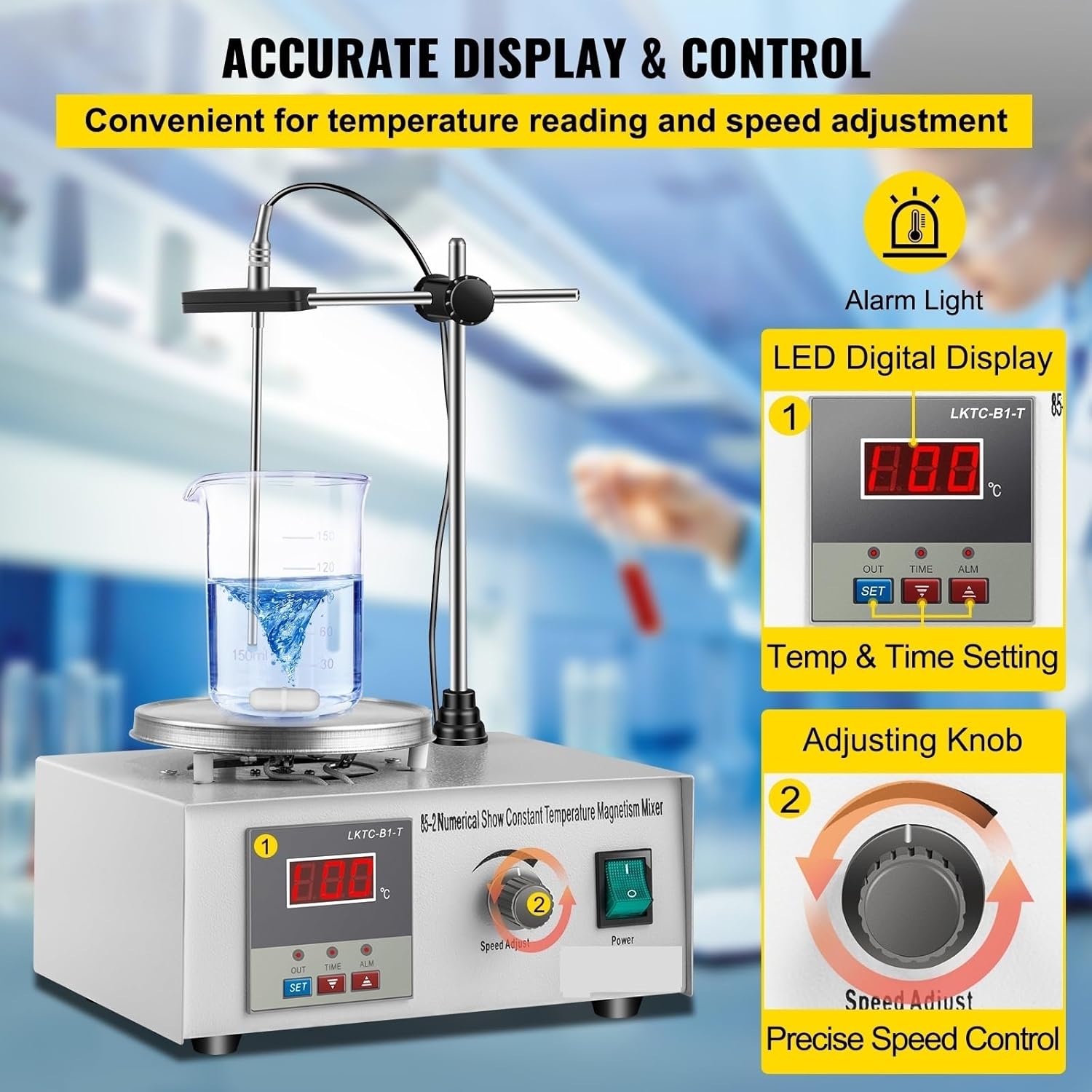 1L Heating Magnetic Stirrer Hot Plate W/Stir Bar 0-2000R/Min V-ortex Mixer Distillation Kit Chemistry Laboratory Equipment Wide Range of Uses