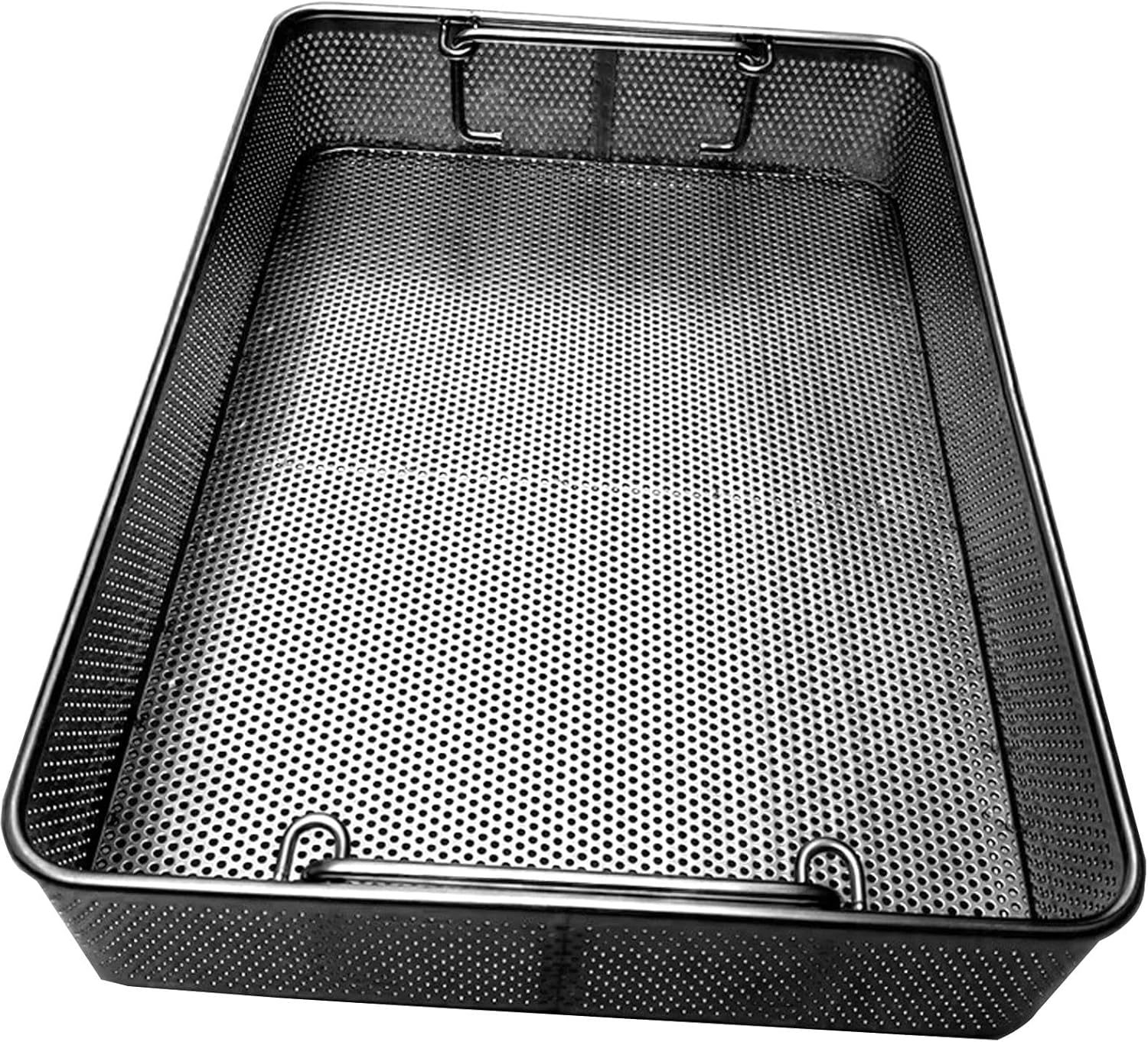 304 Stainless Steel High Temperature And High Pressure Sterilization Basket,0.08in Full Punching,Supply Room Sterilization Basket,Ultrasonic Cleaning Basket(15.7in*7.9in*2.8in)
