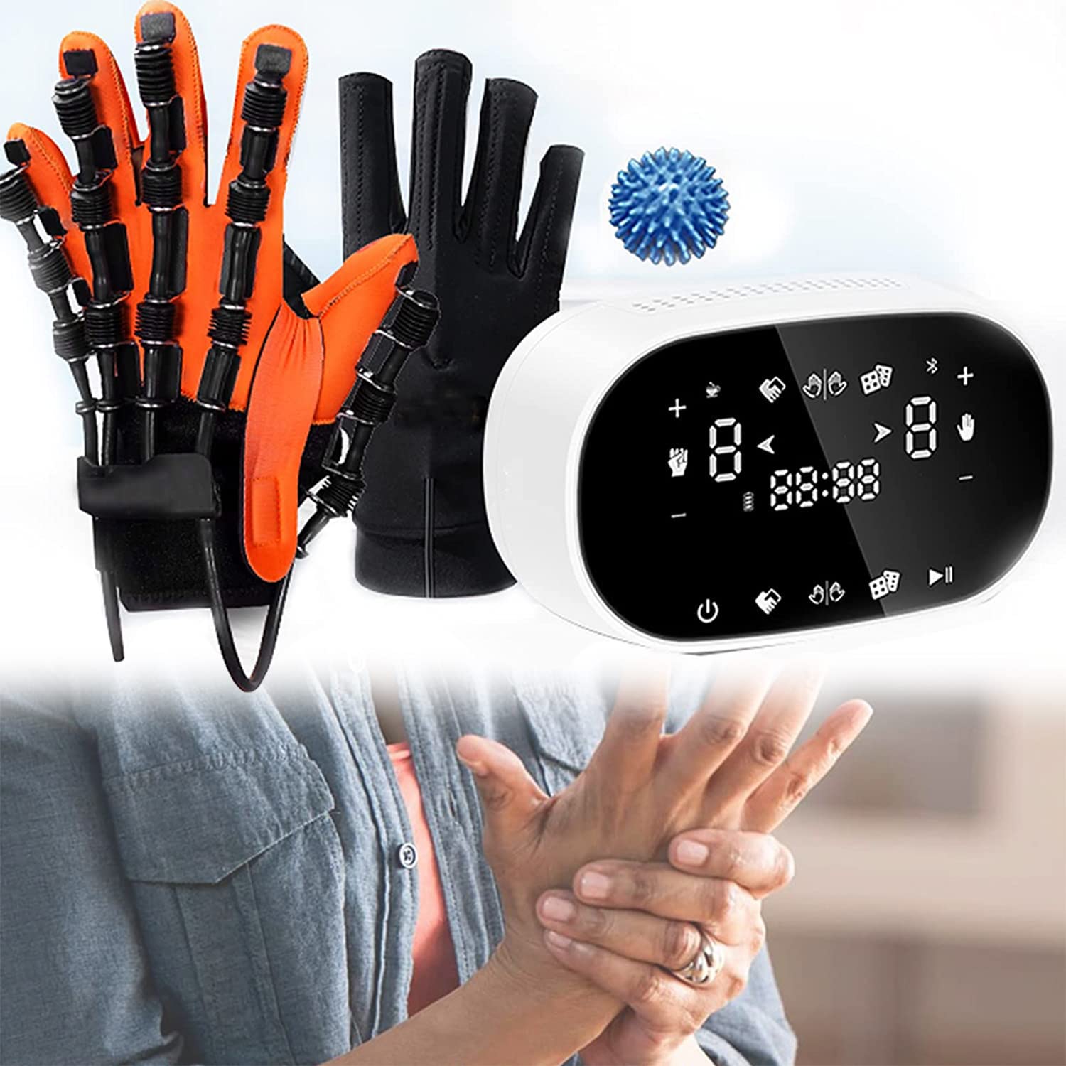 Rehabilitation Robot Gloves, Finger Rehabilitation Gloves For Stroke Hemiplegia Patients, Finger Straightening Brace Guard Protector, For Patients With Hand Dysfunction,Left (RightOrange S)