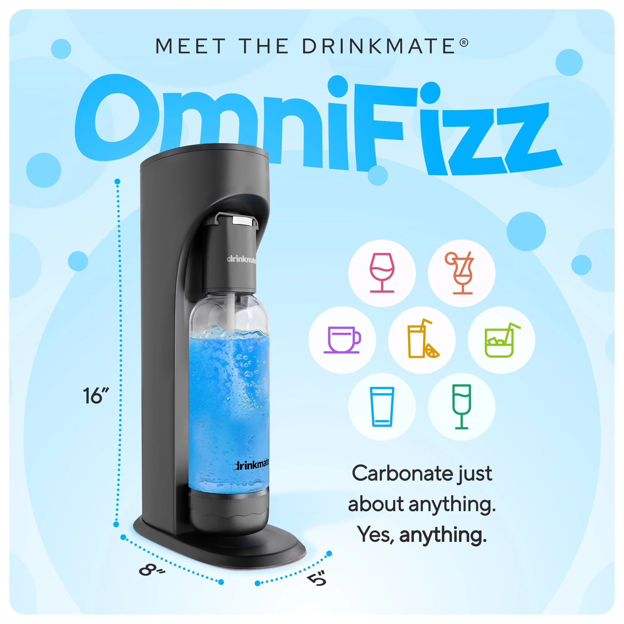 Drinkmate OmniFizz Sparkling Water and Soda Maker 1 Cylinder and extra 0.5L Bottle Special Bundle