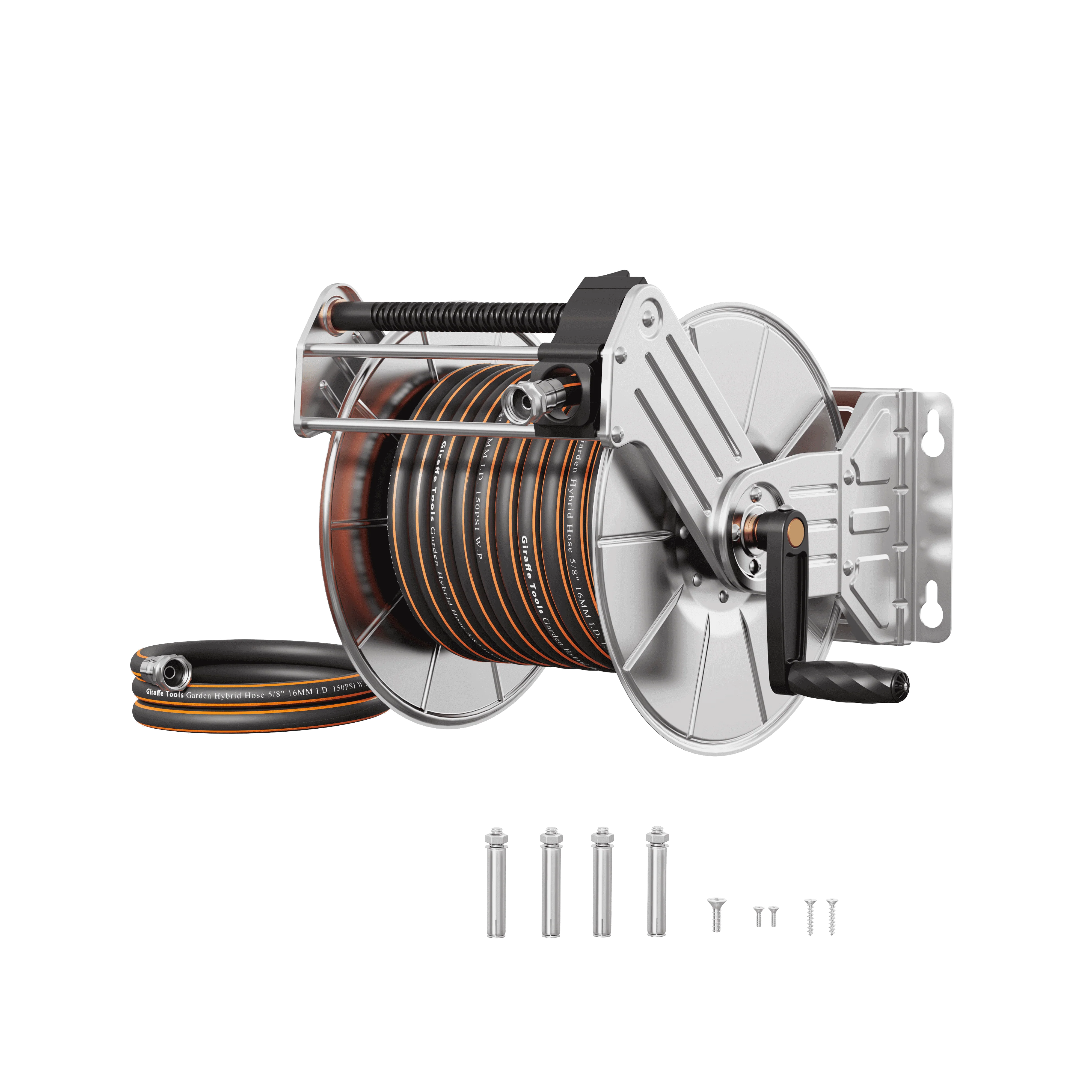 Giraffe Tools Wall Mounted Heavy Duty Hose Reel in Stainless Steel