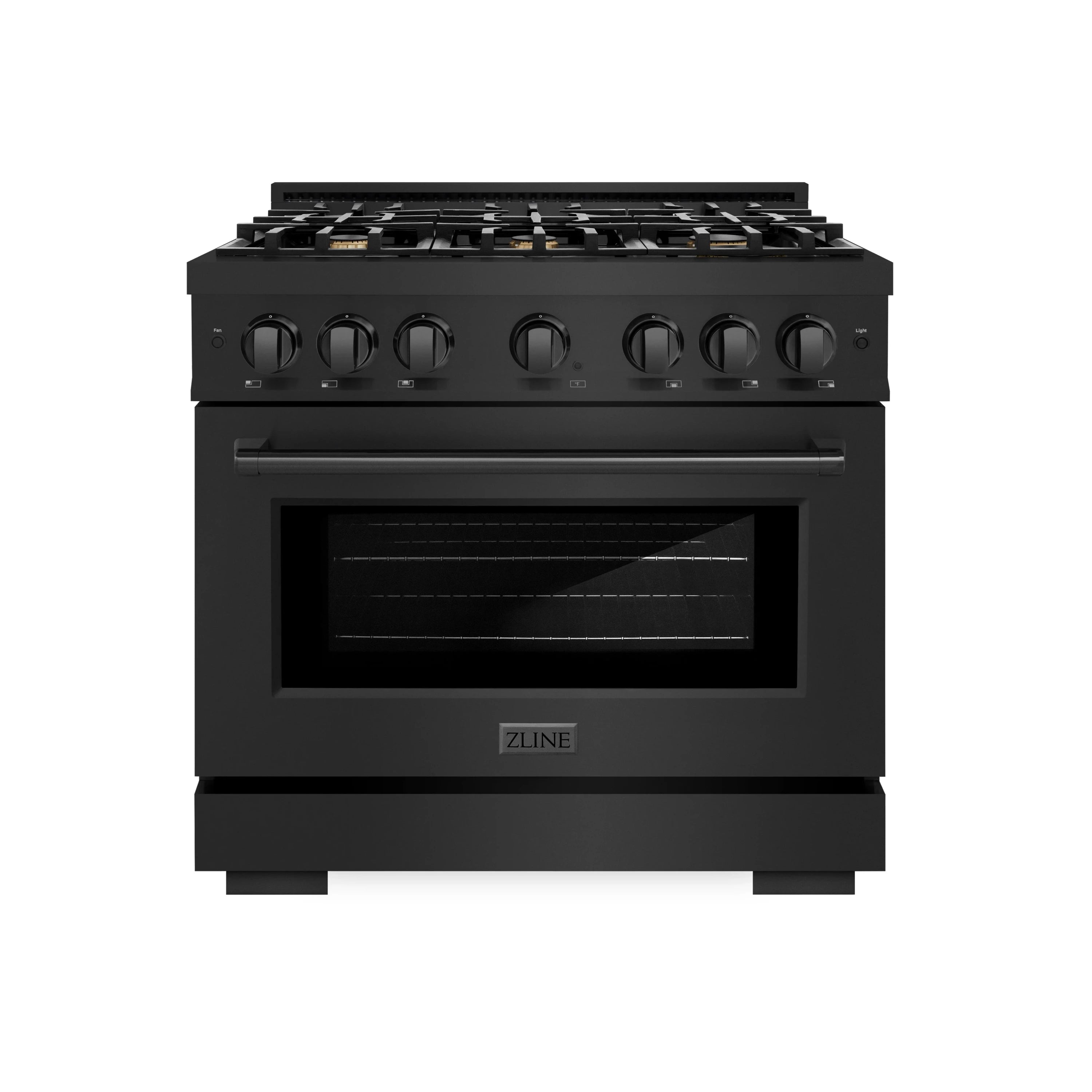 ZLINE 36-Inch Select Series Dual Fuel Range with 6 Gas Burner Cooktop and 5.2 Cu. Ft. Electric Convection Oven in Black Stainless Steel with Brass Burners (HDRB-BR-36)