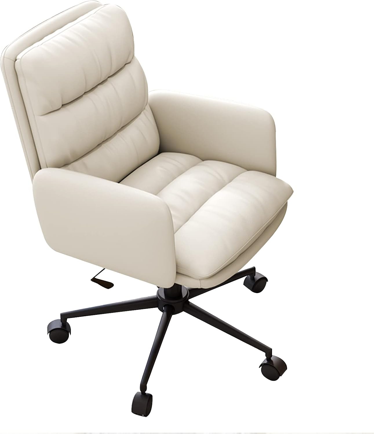 Home Office Chair Mid Back PU Leather Desk Chair Computer Chair Ergonomic Task Rolling Swivel Chai with Lumbar Support & Armrest (White