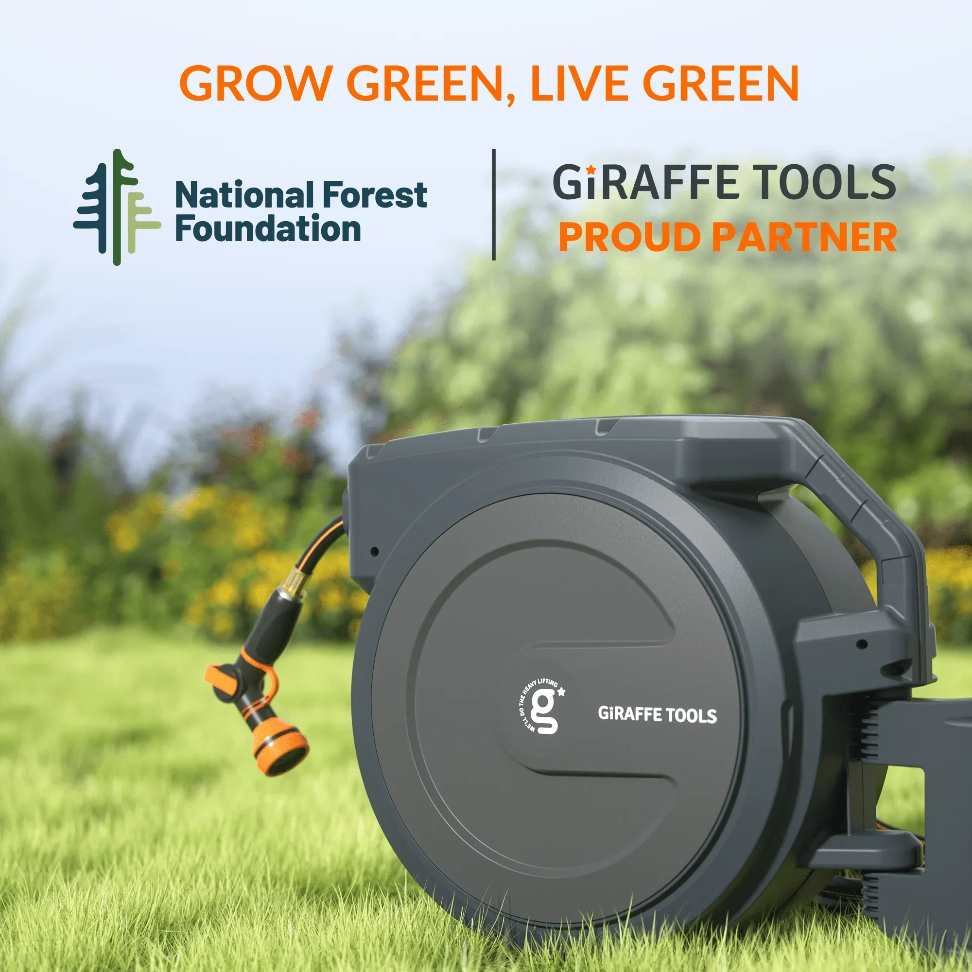 Giraffe Tools 62 Ft.- 155 Ft. Retractable Garden Hose Reel with Adjustable 9-pattern Nozzle