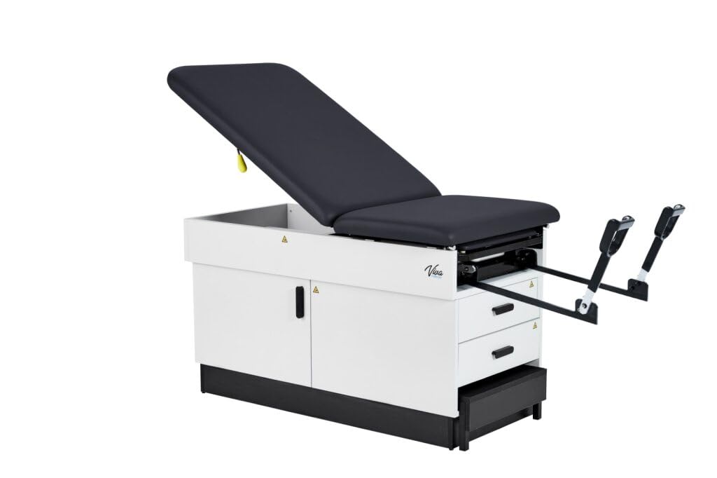 Slim Line Medical Exam Table with Stirrups, Black, 420 lbs Weight Capacity