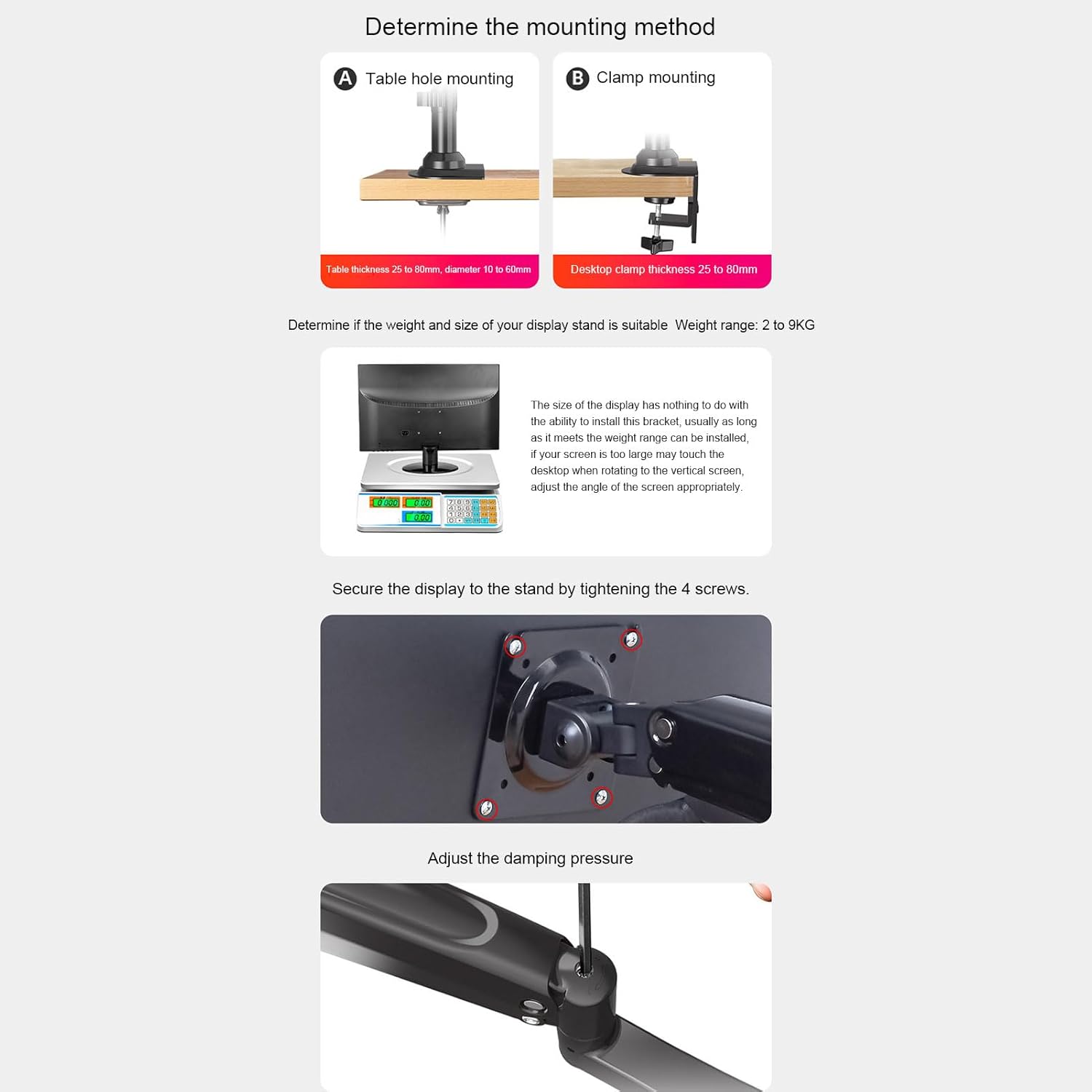 Single Display Mount 17-30 Inch Aluminum Computer Arm Adjustable Stand 9KG Support Gaming Work 75/100mm 360° Rotation