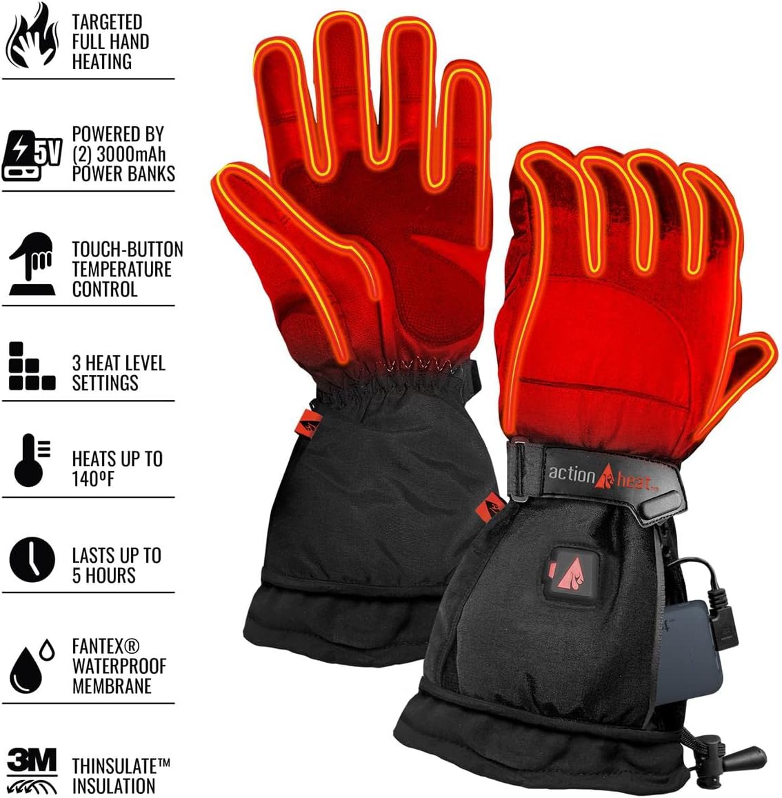 ActionHeat 5V Women's Battery Heated Snow Gloves XS