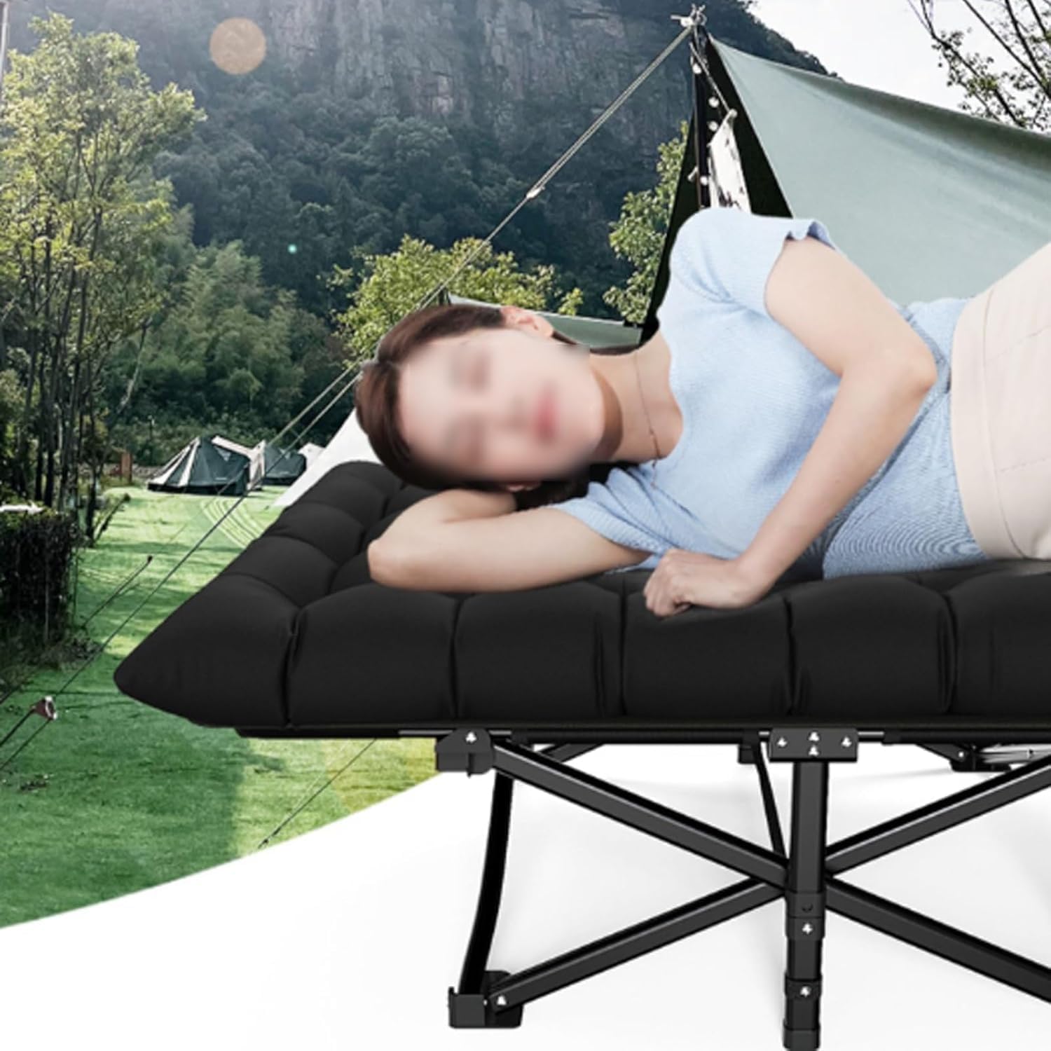 TIST Lightweight Folding Bed Lightweight Steel Tubular Frame, Portable Foldable Adult Bed, Suitable for Guests, Camping, Home Office, Vacation and Hospital Use. Camping Folding Bed