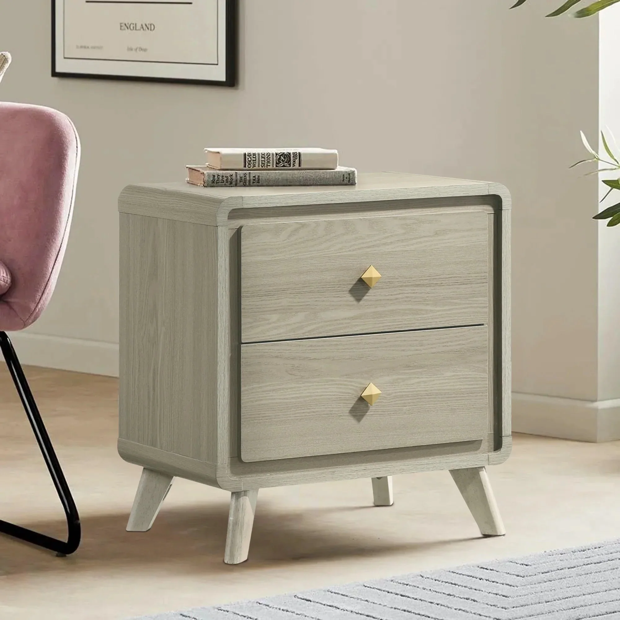 Parrot Uncle Rainier Modern 25-Inch 2-Drawer Nightstand in Gray Wood (FM72002GY-N-PU)
