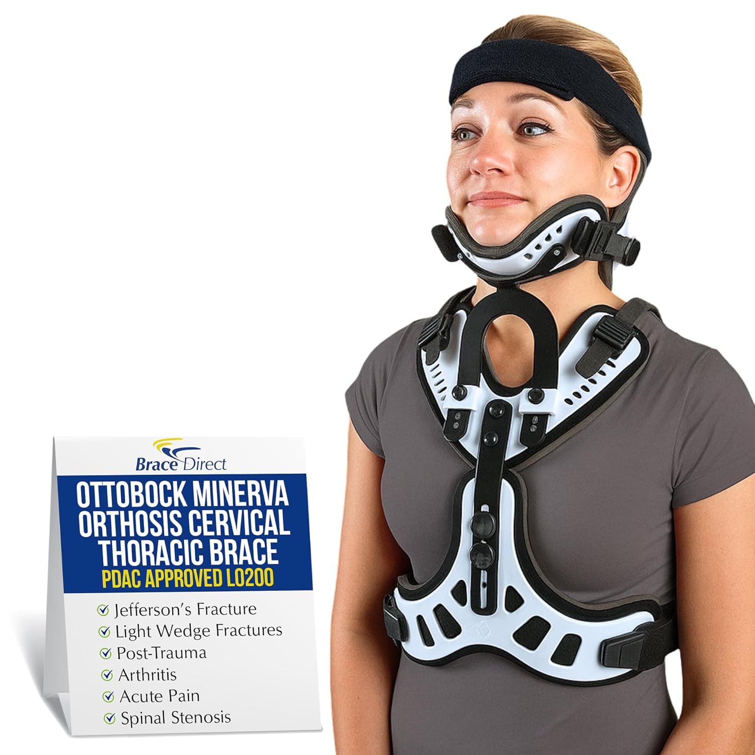 Brace Direct Ottobock Minerva Orthosis Cervical Thoracic Brace - Full Spine Immobilizer for Trauma & Post-Op Recovery L0200 - S/M (Chin-to-Shoulder 2.5-4 in/Neck 11-15 in)