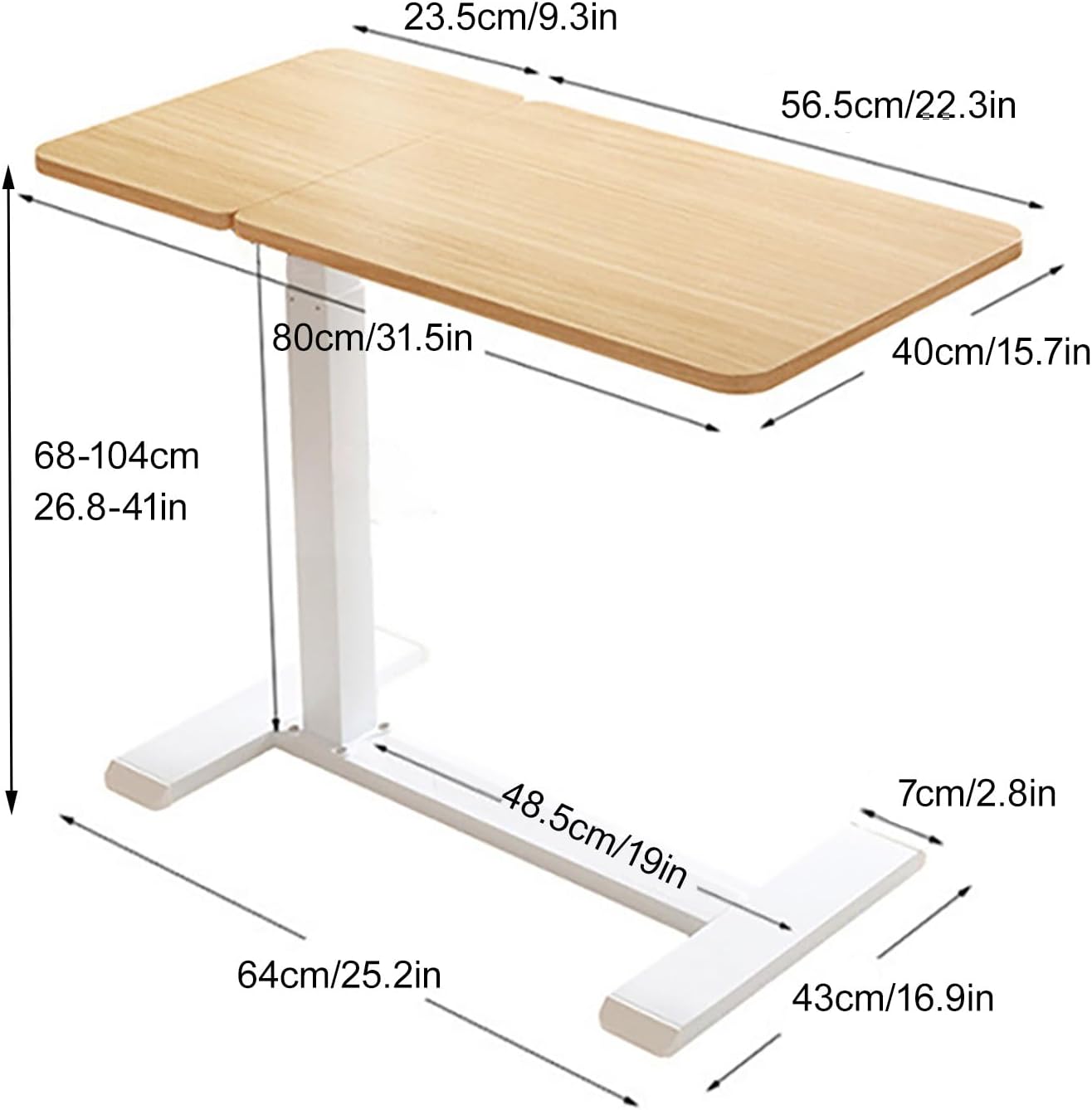Overbed Bedside Table with Hidden Casters, Mobile Standing Stand Up Rolling Laptop PC Desks with Tilting Top Height Tray, Height Adjustable, for Home and Hospital Use(Gray)
