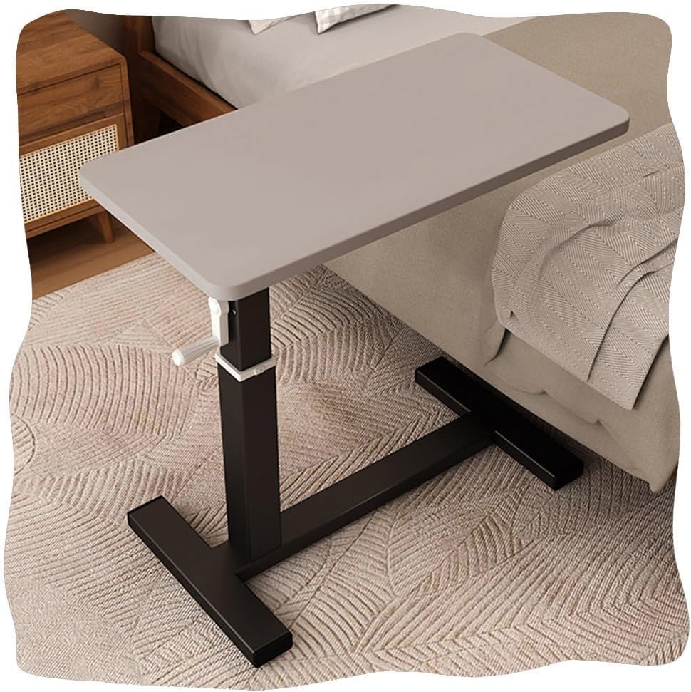 Bed Table Height Adjustable Overbed Table with Wheels Laptop Desk Mobile Bedside Tables for Bed Sofa Standing Desk(Champagne+Black Frame,80x40cm)