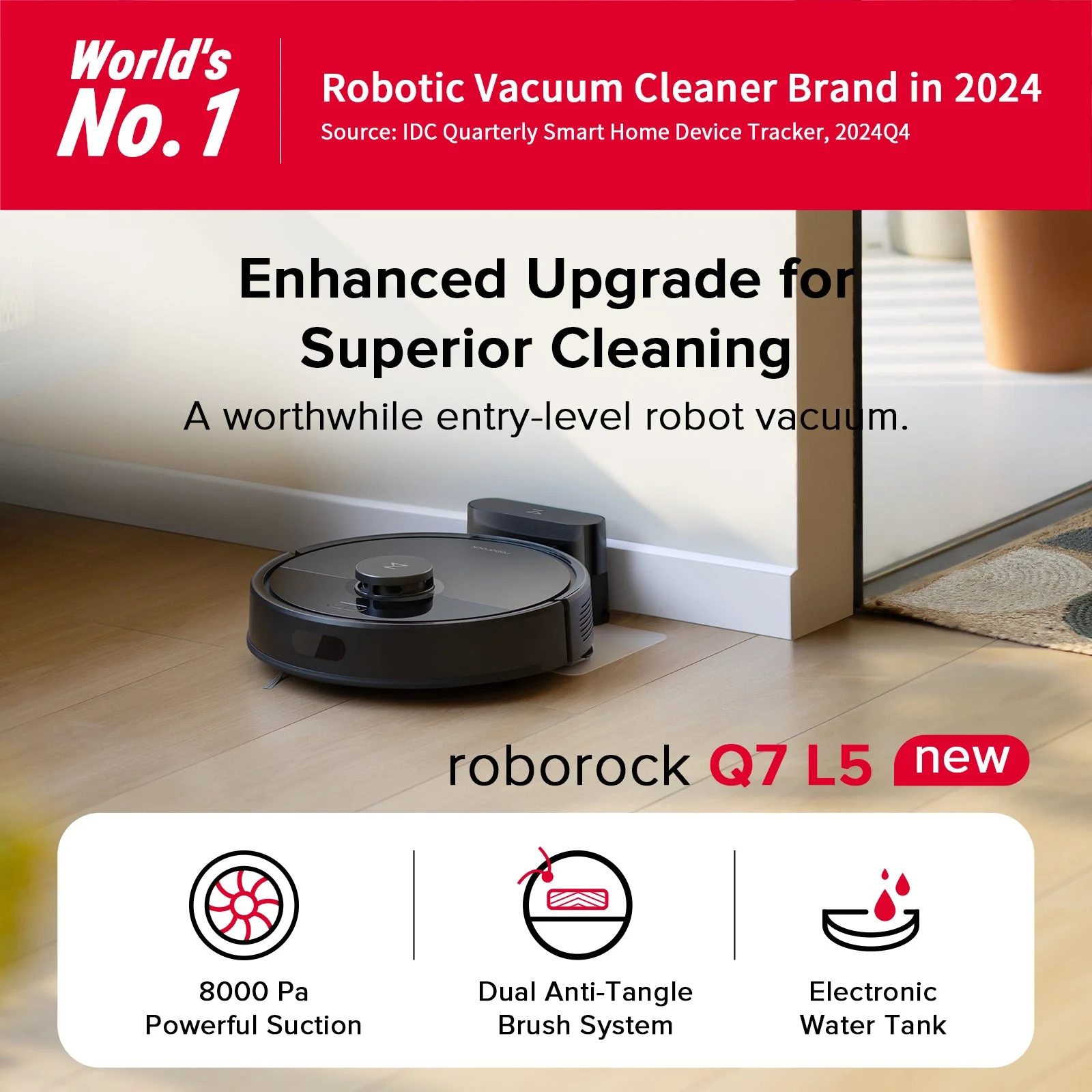 Roborock Q7 L5 Robot Vacuum and Mop with 8000 Pa Suction Power and Dual Anti-Tangle System