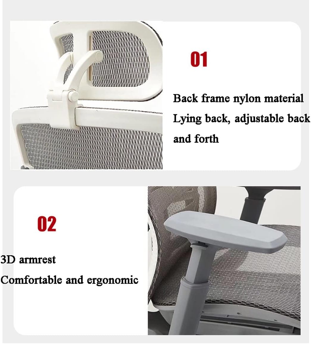Office Chairs, Ergonomic Office Chair with Adjustable Headrest, Computer Desk Chair with Armrests and Lumbar Support (Grey)