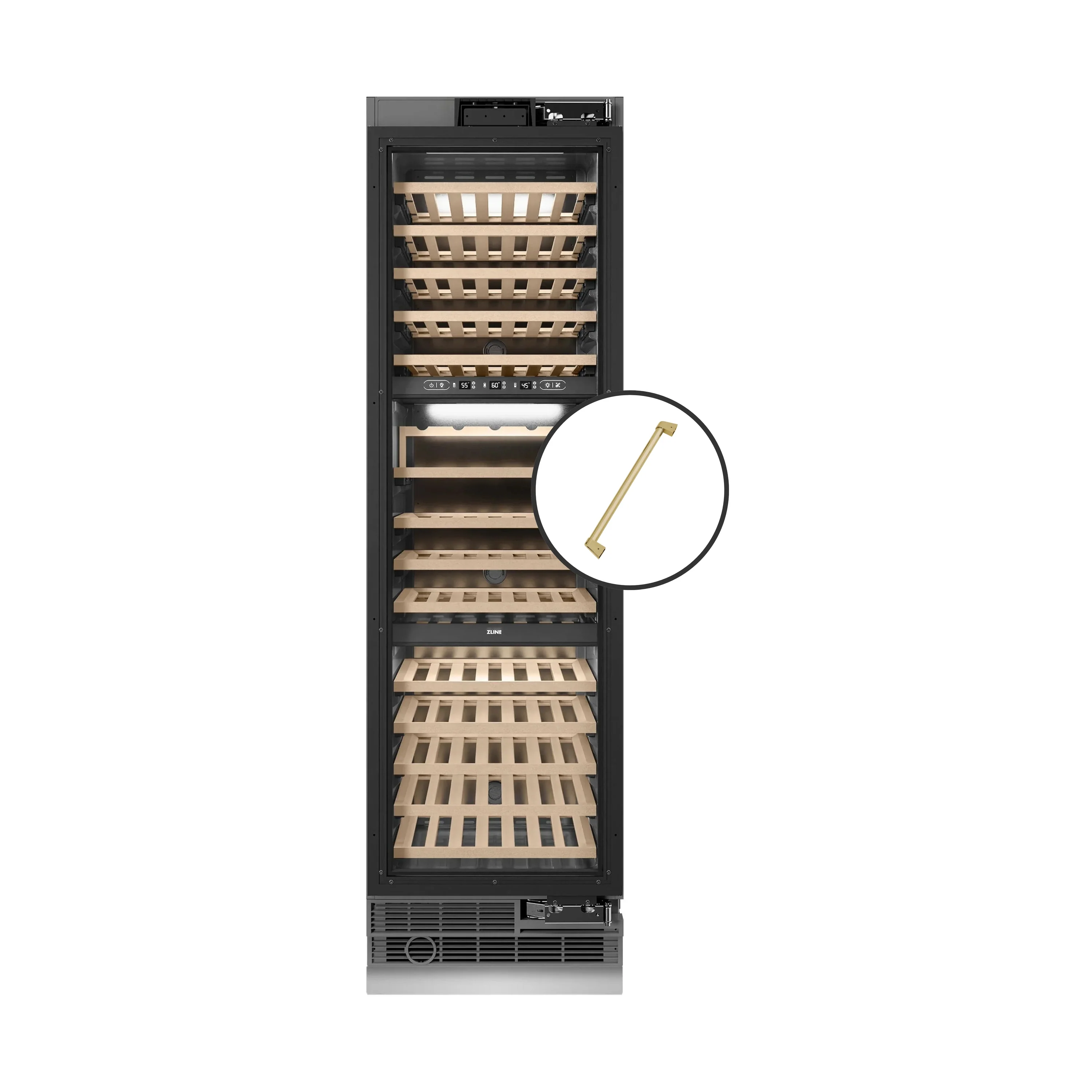 ZLINE Autograph Edition 24-Inch 12.4 Cu. Ft. Triple Zone 100 Bottle Panel Ready Column Wine Cooler with Champagne Bronze Accents (RBCWVZ-24-CB)