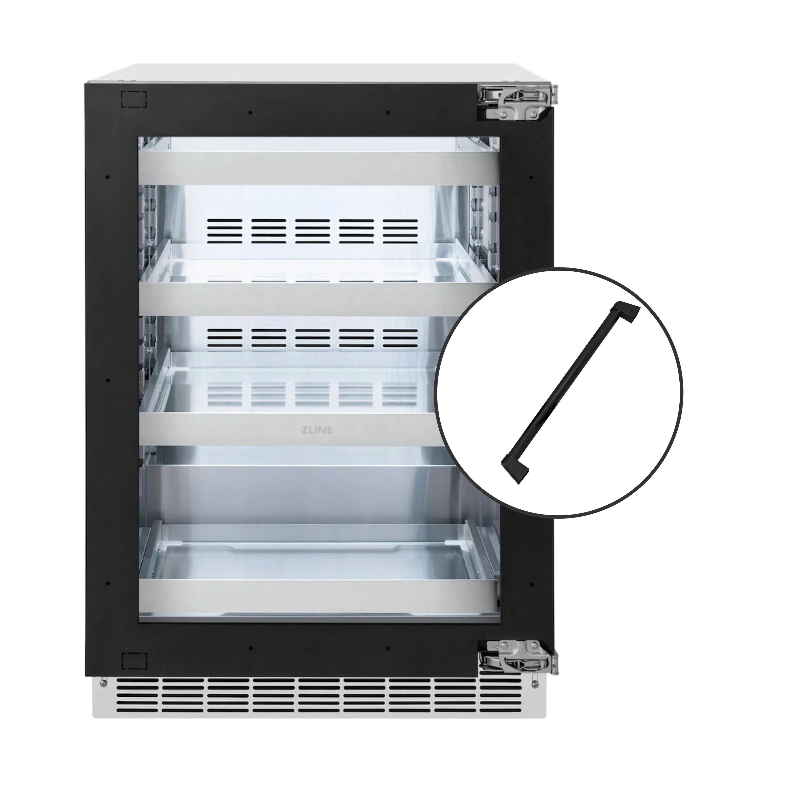 ZLINE Autograph Edition 24-Inch Touchstone 151 Can Indoor/Outdoor Beverage Fridge With Panel Ready Glass Door And Matte Black Handle (RBSPOZ-24-MB)