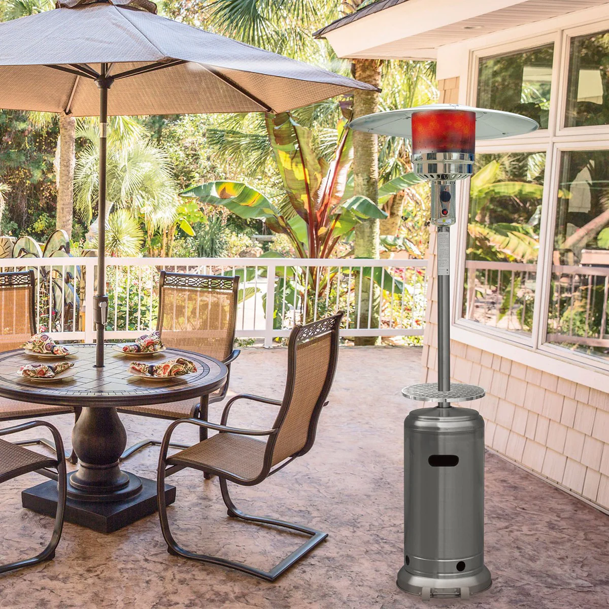 Hanover 48,000 BTU Umbrella Propane Patio Heater - Stainless Steel
