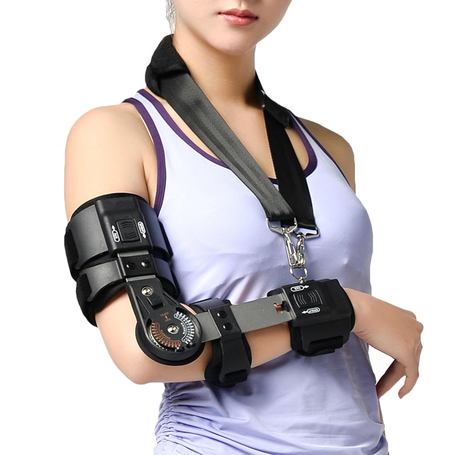 VIDECOR ROM Hinged Elbow Brace Adjustable Post OP Elbow Brace Stabilizer Hand Splint Arm Injury Recovery Support After Surgery Orthosis Orthotics Band Pad Belt Immobilizer,Left