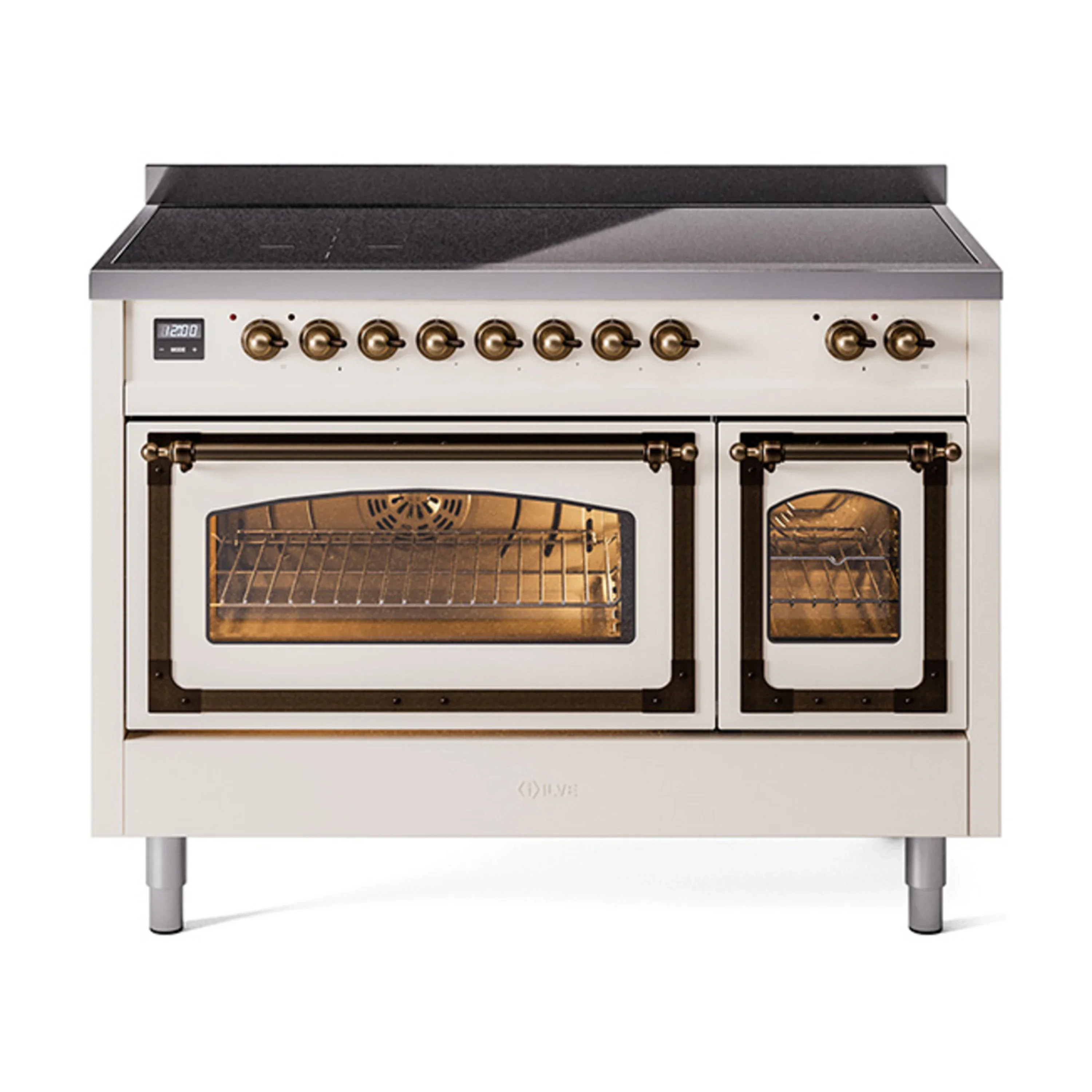 ILVE Nostalgie II Noblesse 48-Inch Induction Range with Triple Glass Door in Antique White with Bronze Trim (UNI486NMPAWB)