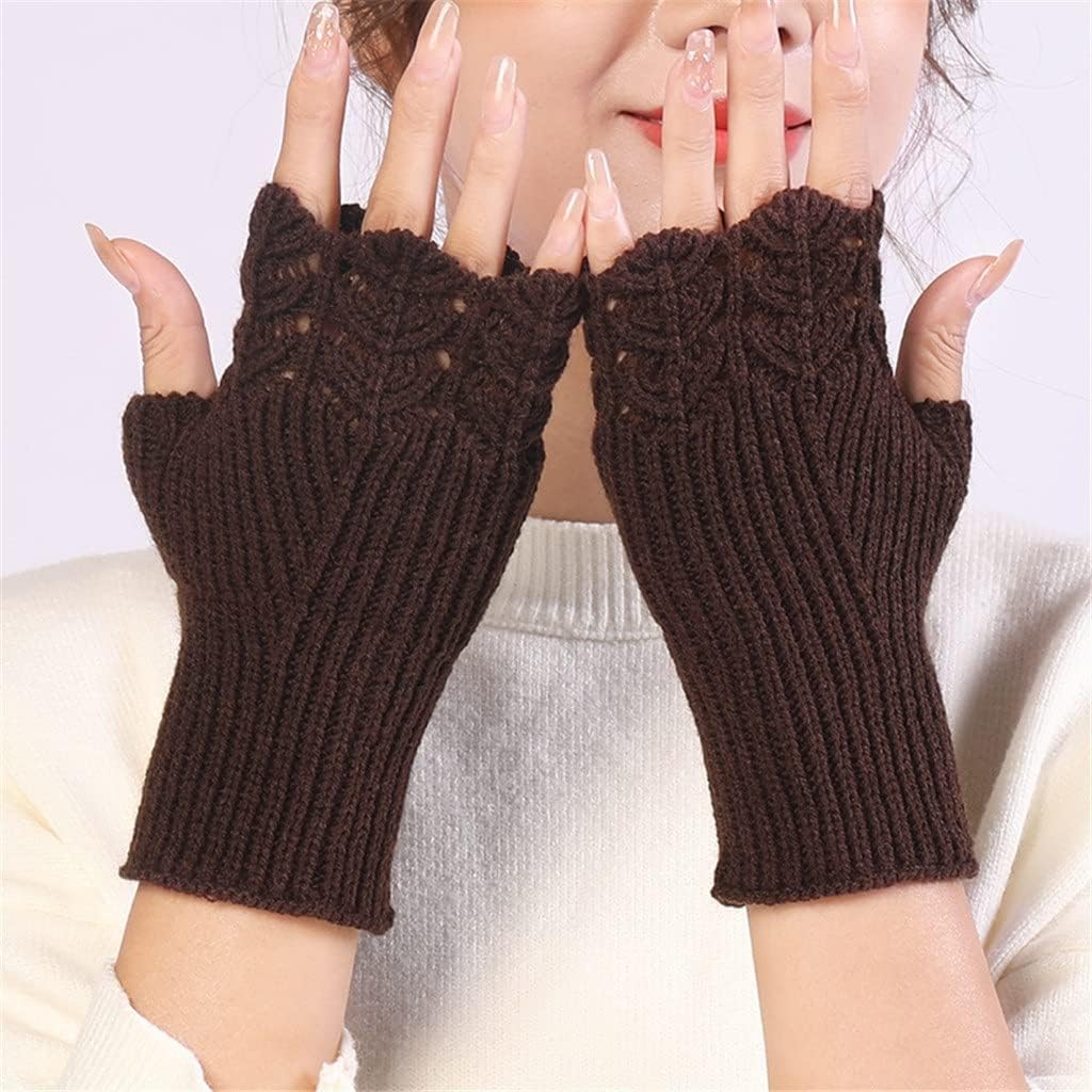 Women Crochet Knitted Gloves Short Arm Warmer Fingerless Mittens Winter Thick Wool Half Finger Gloves