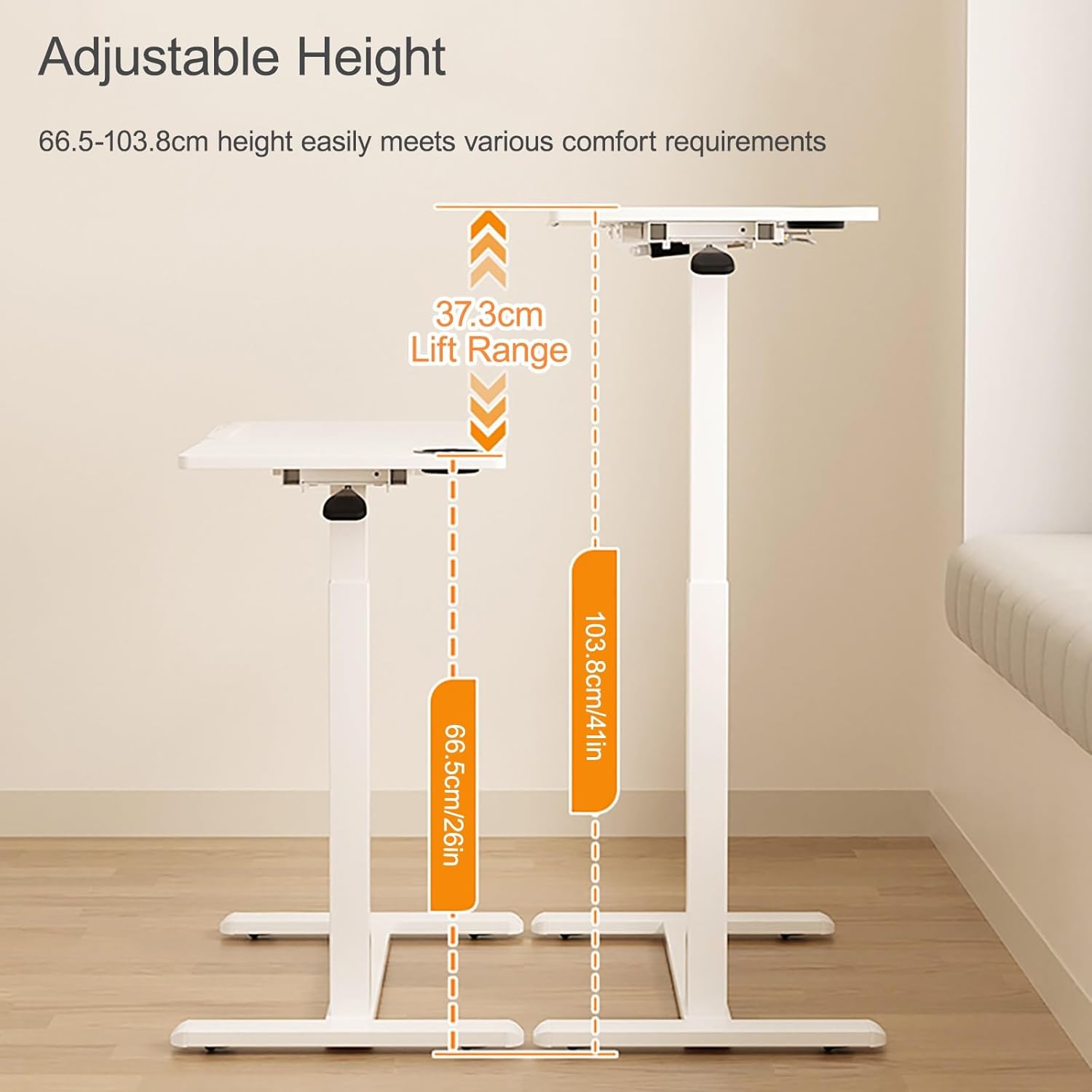 Overbed Table with Hidden Wheels and Height Adjustable, Standing Laptop Cart Over Bed Table with Baffle for Home Office and Hospital(White)