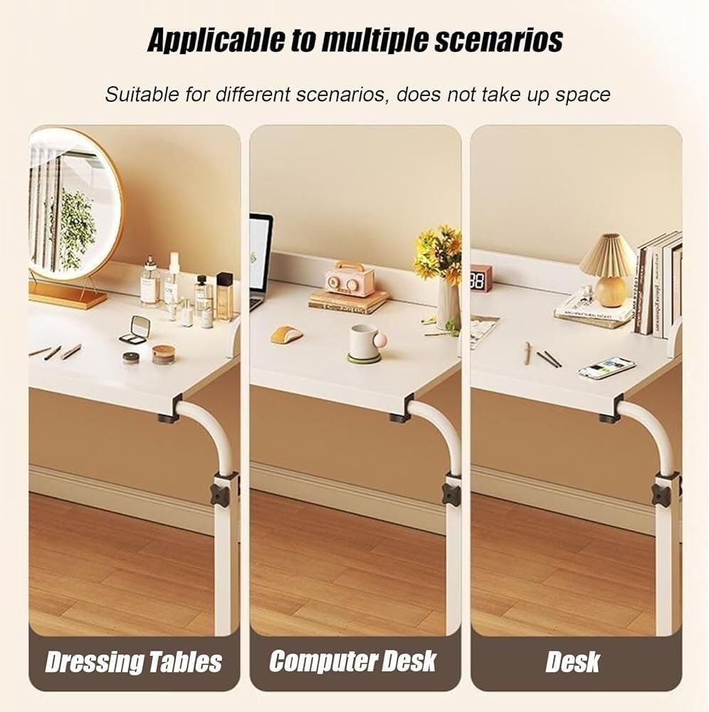 Overbed Table with Wheels, Height Adjustable Computer Desk, Rolling Medical Table, Mobile Workstation for Twin/Full/Queen/King Size Bed, Versatile Food & Study Tray Desk