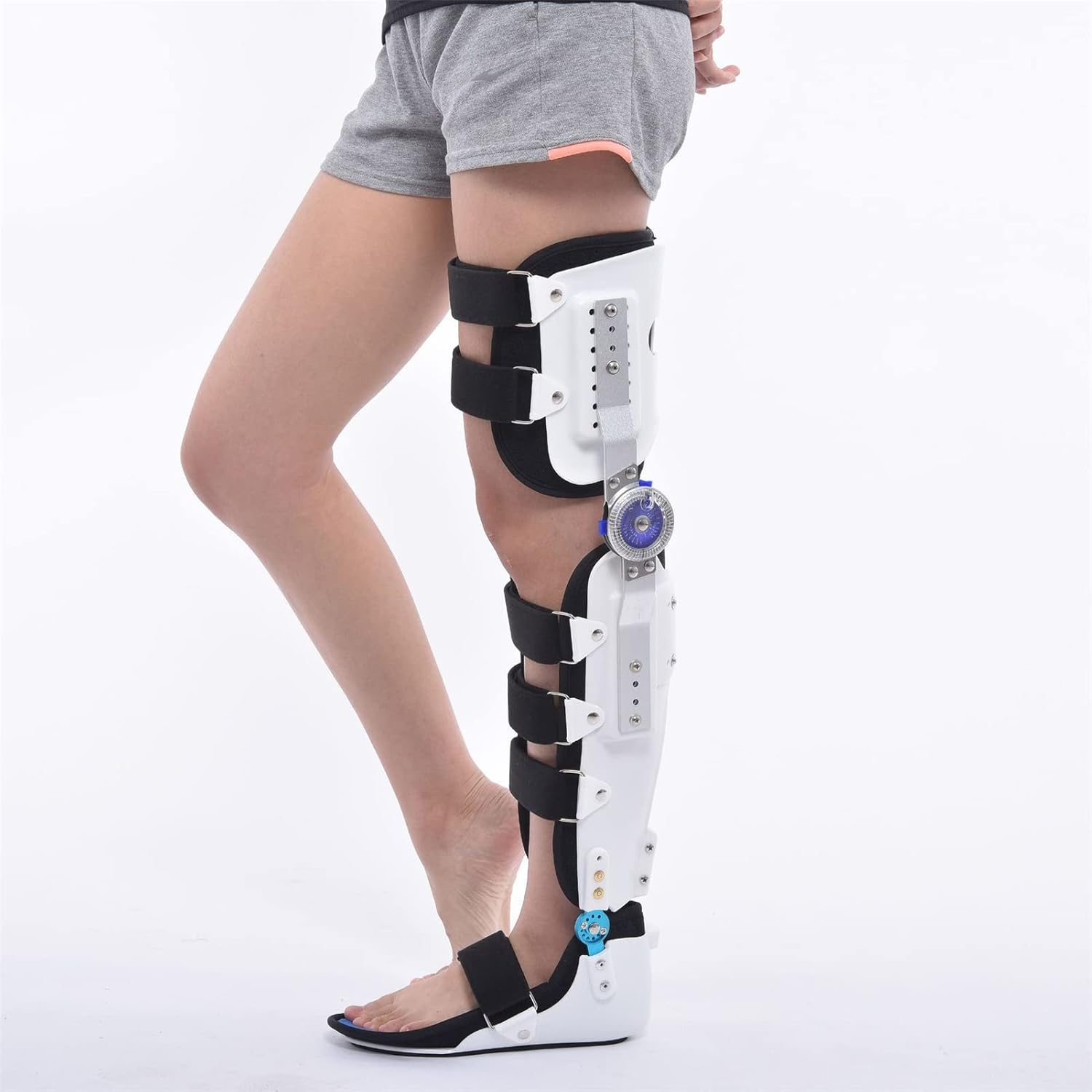 ROM Adjustable Post Op Knee Support Orthosis Immobilizer Protector, Full Leg Stabilizer Knee Orthosis Splint, Hinged Knee Foot Support Brace, for Torn Acl, Meniscus Tear 502, Left, White