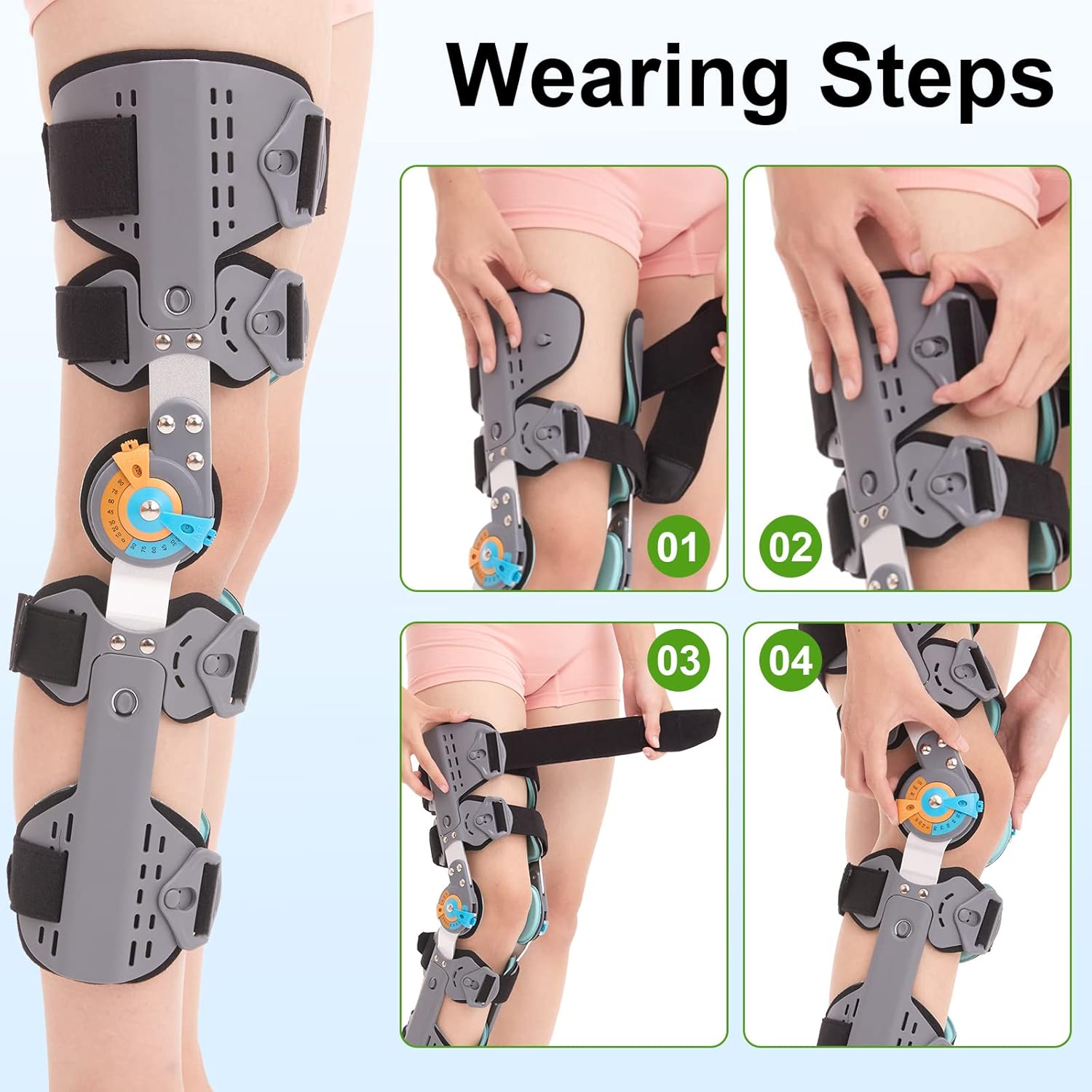 Hinged Knee Brace ROM Post Op Knee Immobilizer Adjustable Knee Immobilizer Support with Side Leg Stabilizers for Men and Women for Meniscus Tear, Arthritis, ACL, PCL, Osteoarthritis, Orthopedic Rehab