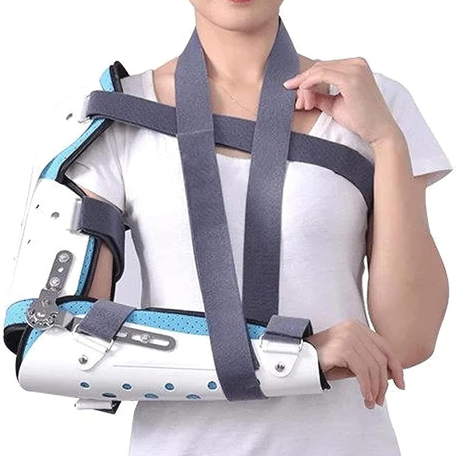 ROM Elbow Brace, Hinged Support Sling Stablizer for Dislocated Arm, Adjustable Splint and Shoulder Strap, Sports Surgery Injury Recovery Pain Relief,Right