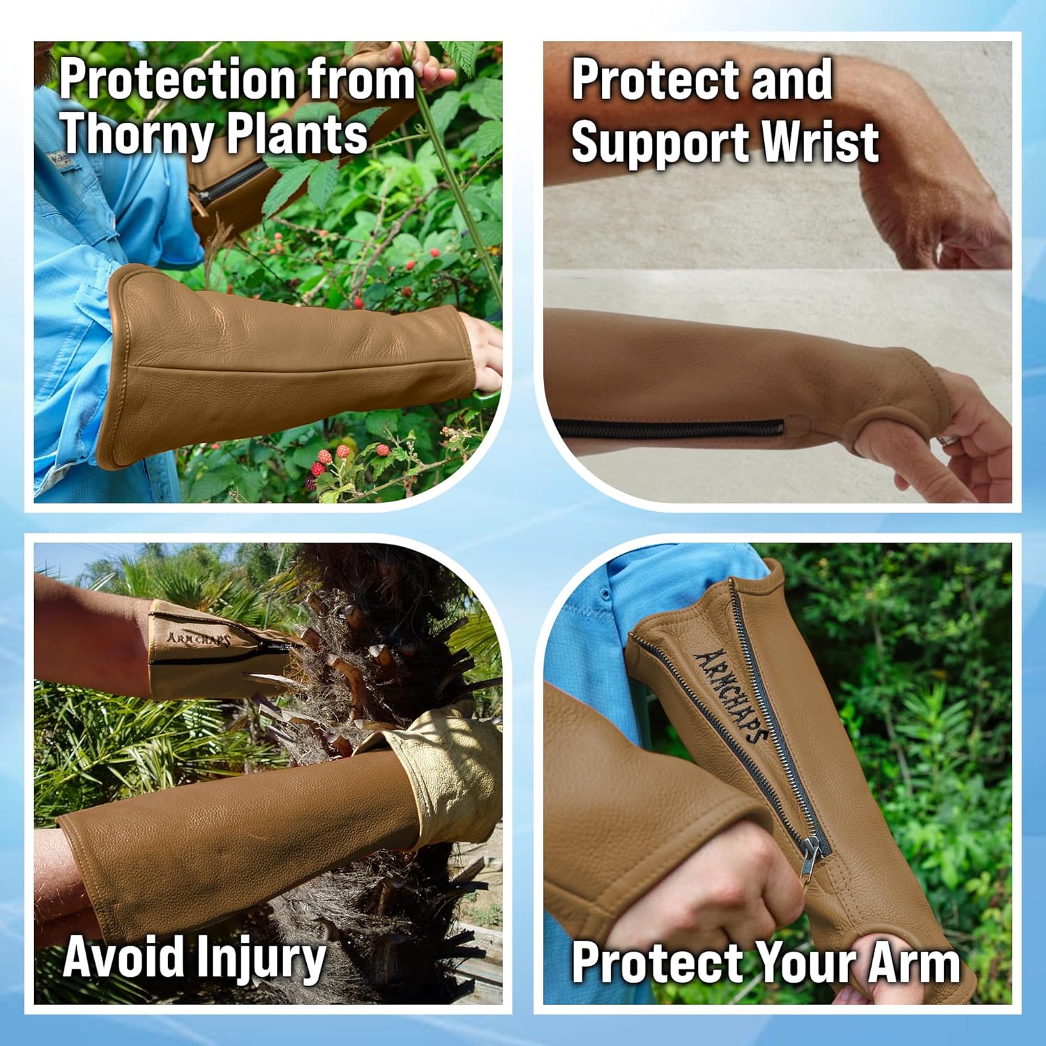 Arm Chaps Extended Elbow Leather Arm Guard - Arm Sleeve Protectors for Thin Skin and Bruising, Scratches & Cuts - Protective Arm Sleeve for Any Age- Left & Right Form-Fitting - Brown(1Pair/Large).