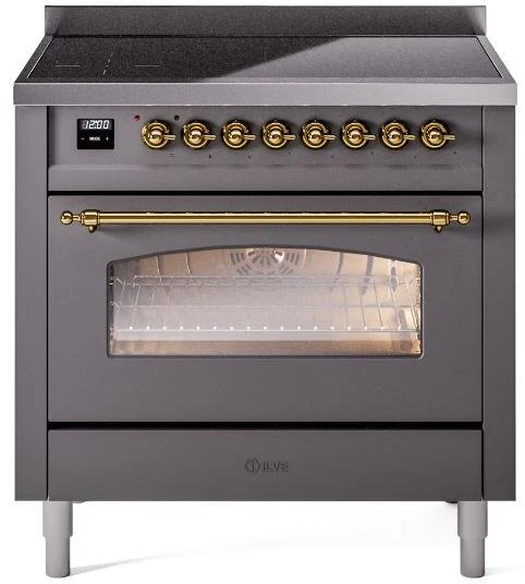 ILVE Nostalgie II 36-Inch Limited Edition Induction Range in Matte Graphite with Brass Trim (UPI366NMPMGG)