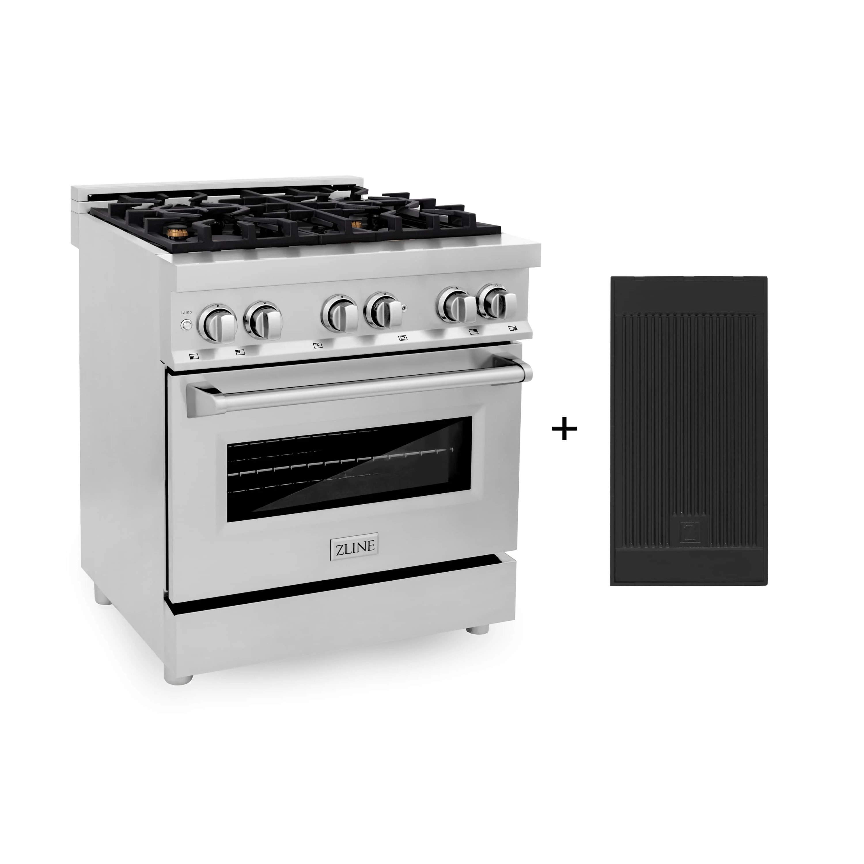 ZLINE 30-inch Legacy Series Dual Fuel Range with 4 Gas Brass Burners, Griddle and 4.0 Cu. Ft. Electric Oven in Stainless Steel (RA-BR-GR-30)