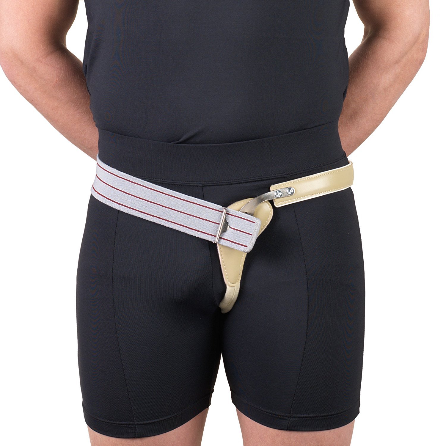 Truform-OTC Hernia Truss, Single Spring, Scrotal Pad Compression, Elastic, Inguinal Support for Men, 36 inch Hip (Left)