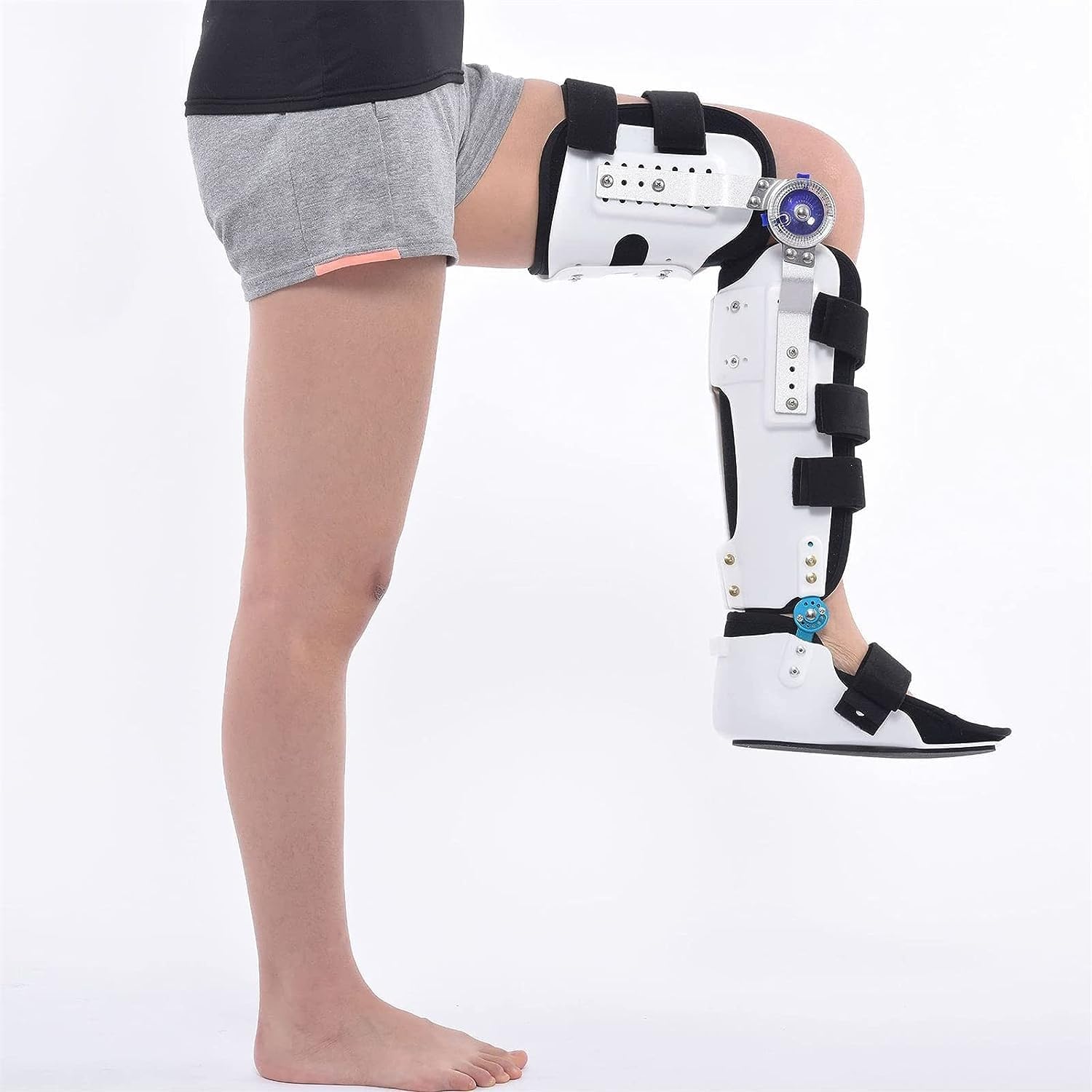Adjustable Hip Joint Fixation Bracket, Knee Joint Fixed Brace Full Leg Brace, Adjustable Post Op Knee Support Immobilizer, Breathable Thigh Knee Ankle Foot Supports Orthosis for Torn , Meniscus Tear,S