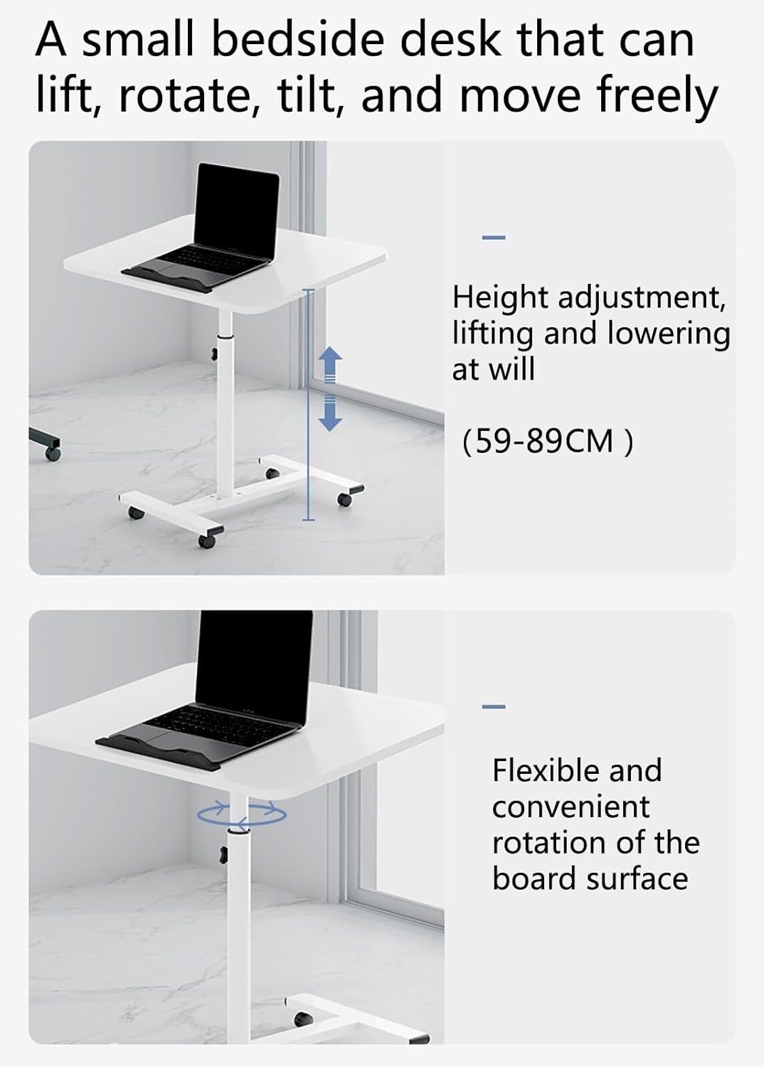 Overbed Table Height Adjustable Overbed Table Laptop Stand for Bed - Hospital Table Over Bed Desk with Standing Desk Feature, Suitable for Varying Bed Heights