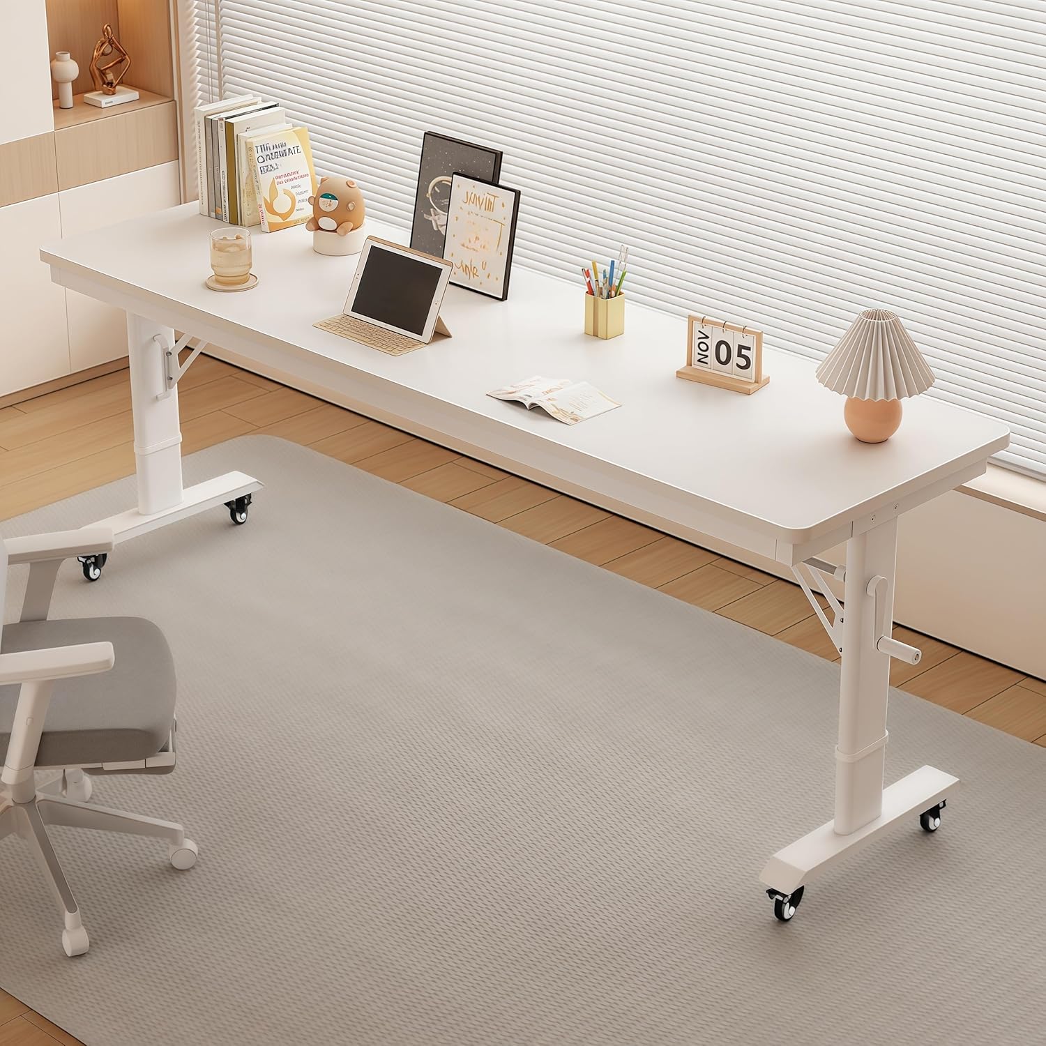 Over The Bed Table with Wheels,Adjustable Height Rolling Bed Desk - Mobile Laptop Cart for Home Office,Hospital, Bedroom Work,Fits King Size Beds